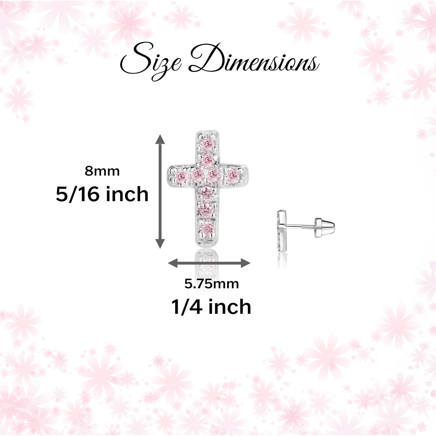 Cherished Moments Children's Sterling Silver or Gold-Plated Cross Earrings with CZs and Safety Screw Backs for Baptism, Christening and First Communion Gifts for Girls