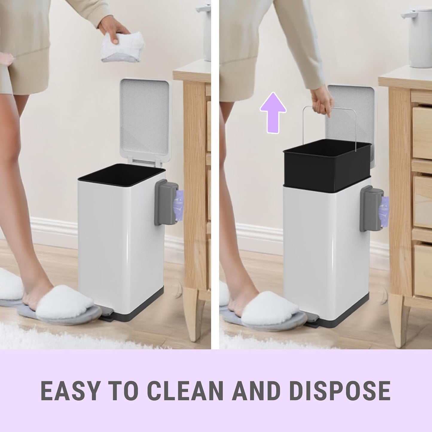 Sliq Baby Diaper Trash Can Odor Control, Small Diaper Pail, 3.2 Gal Baby Trash Can for Diapers, Disposal Bin for Nursery Garbage Pail, Anti Odor Bin with 30 Lavender Scented Refills