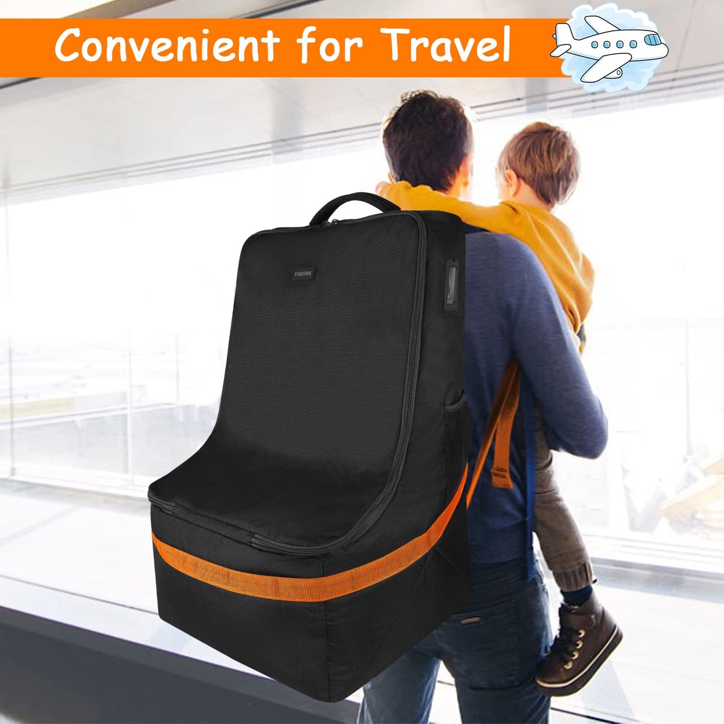 YOREPEK Padded Car Seat Travel Bag Backpack for Airplane, Heavy Duty Car Seat Bags for Air Travel, Carseat Cover for Airplane Travel with Shoulder Strap, Car Seats Carrier for Airport, Black