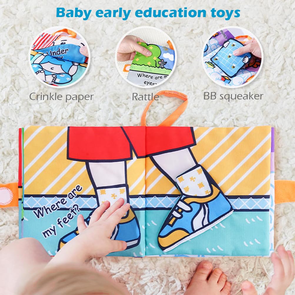 Baby Soft Cloth Books, Touch & Feel Crinkle Activity Interactive Book, Early Development Stroller Toys for Infants and Toddlers (Peek a Baby)