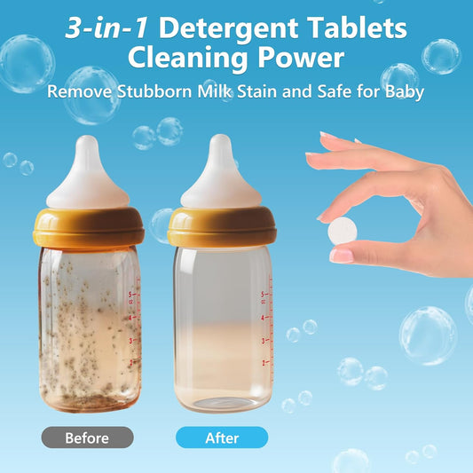 200Pcs Detergent Tablets for All Baby Bottle Washers, Deep Cleaning Momcozy Washer Tablets for Bottle Washer,Sterilizer,Dryer Like Brezza, GROWNSY-Easy to Use,Effective Cleaning with Safe