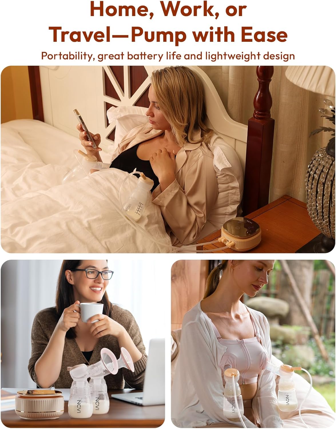 NCVI Double Electric Breast Pump 8116, Customizable Mode/Suction/Speed and Hospital Grade Suction, Portable Rechargeable Breastfeeding Pump, 21/24/28/32mm, Comfortable & Efficient for Work/Home/Trip