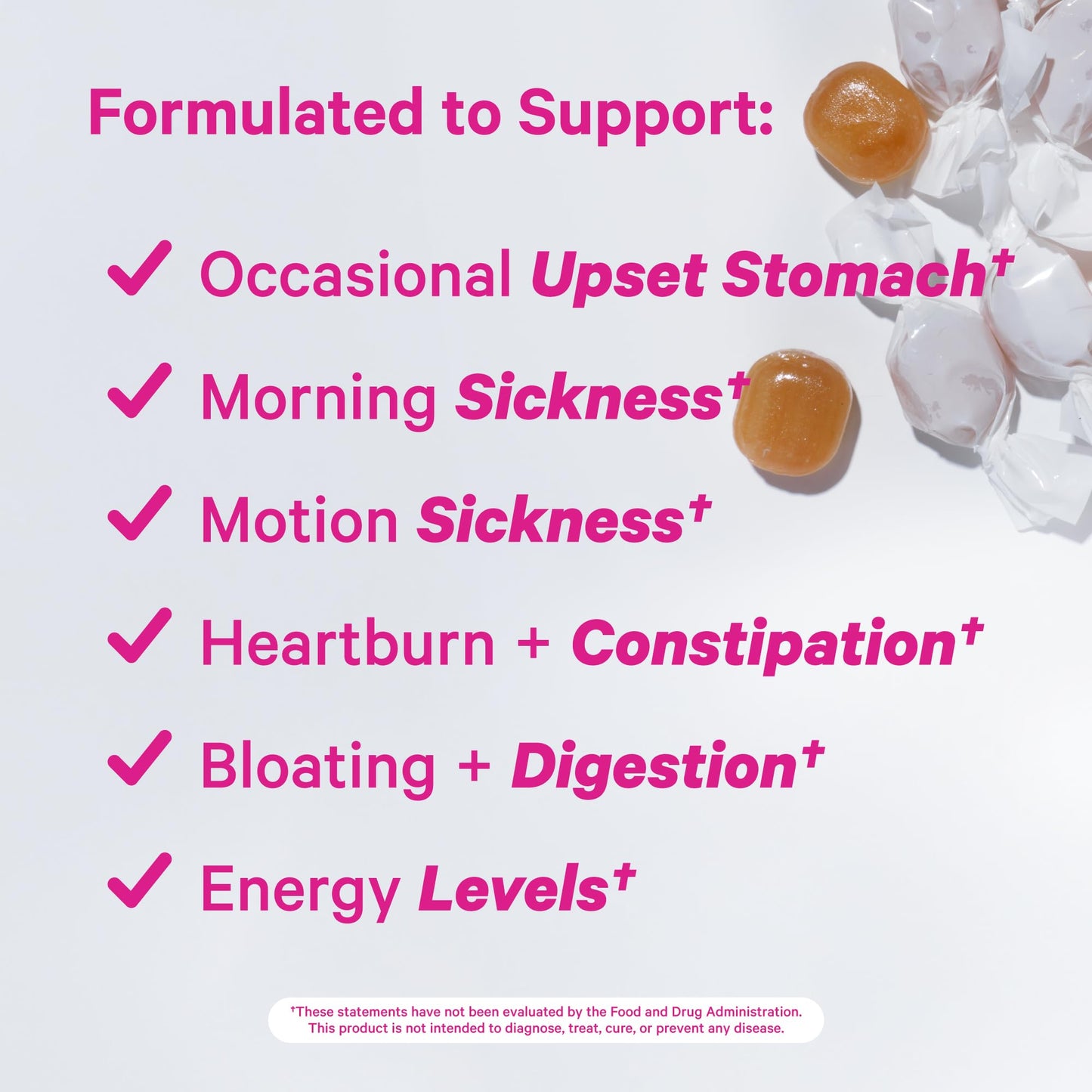 Pink Stork Morning Sickness Sweets, Organic Raspberry Ginger Candy with Vitamin B6, Support for Motion Sickness, Prenatal Heartburn - Pregnancy Must Haves - 30 Wrapped Drops