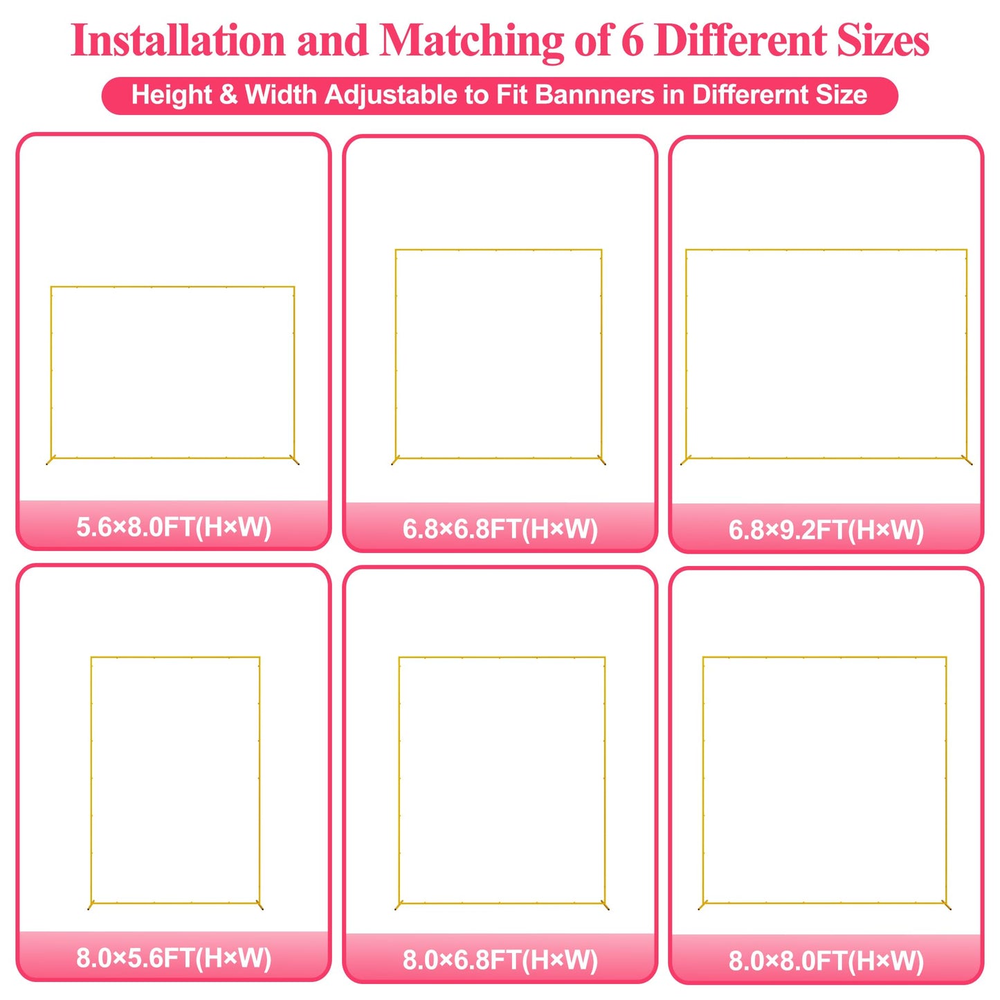 Wokceer Wedding Arch Backdrop Stand Square 6.6FTx6.6FT Gold Metal Balloon Arch Stand Garden Arbor Backdrop Frame for Wedding Birthday Party Baby Shower Photo Booth Background Decoration
