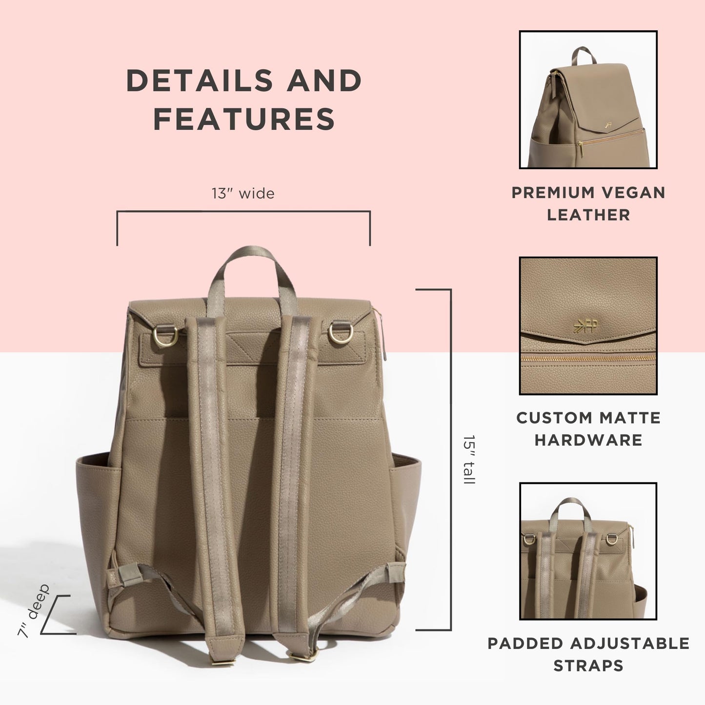 Freshly Picked Classic II Diaper Bag Backpack, Wipeable Vegan Leather With Changing Pad (Sage Green V2)