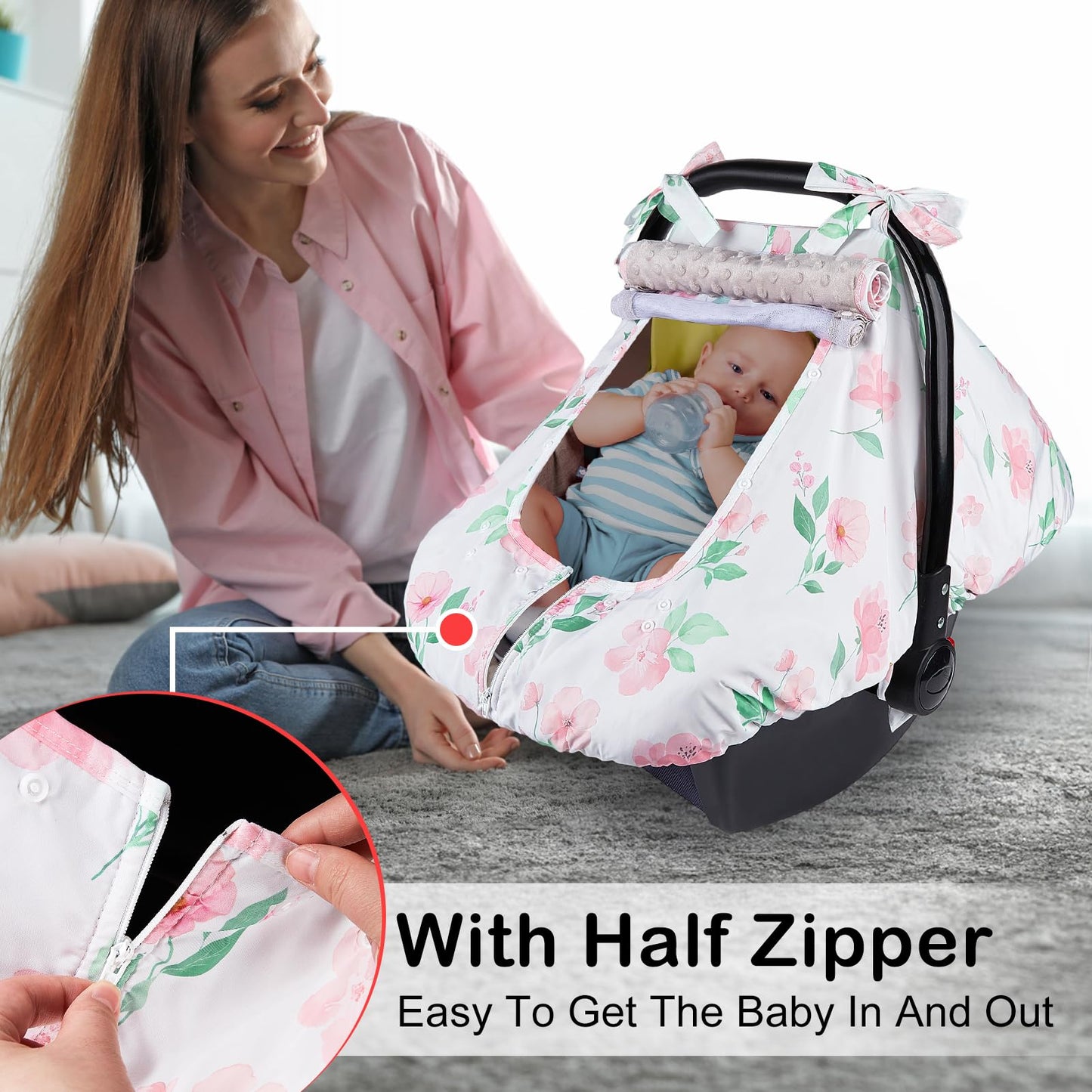 Unicorn Castle Baby Car Seat Cover Infant Car Seat Covers for Babies Breathable Car Seat Canopy Mesh Window Carseat Cover for Four Seasons Newborn