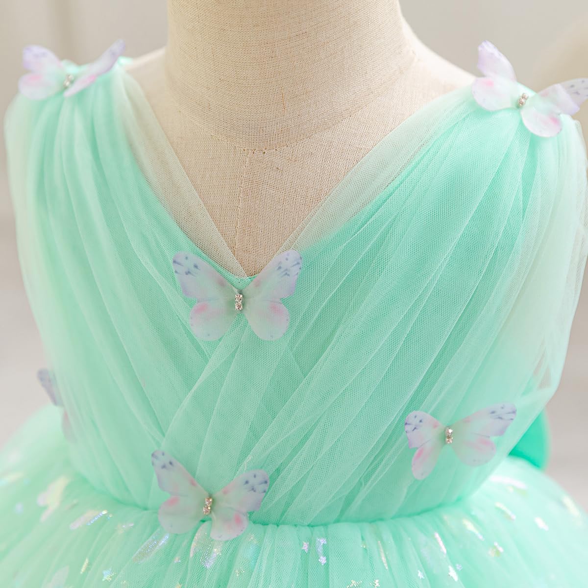 IDOPIP Toddler Baby Girls Shiny Butterfly Tutu Dress Princess Birthday Party Pageant Flower Girl Wedding V-Backless Dresses