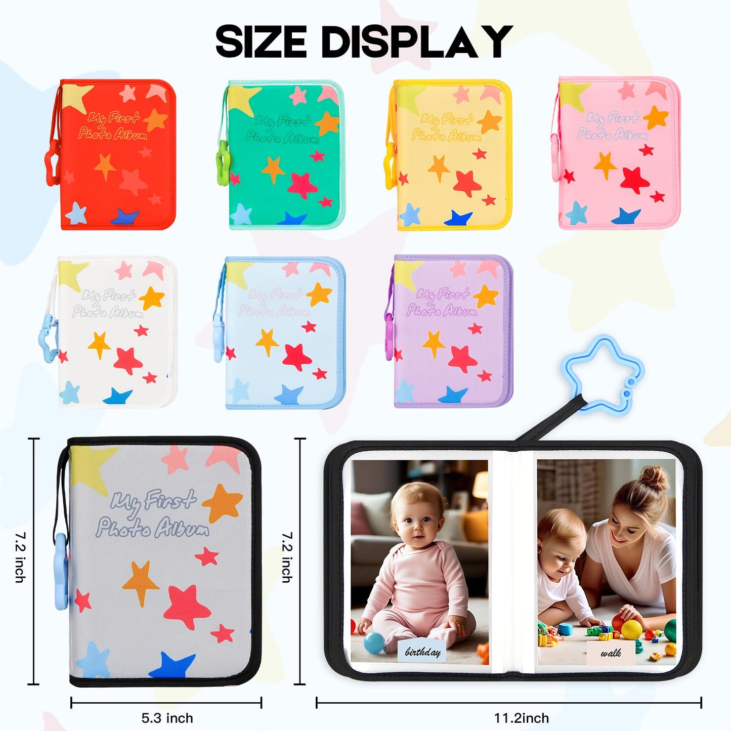 Baby's My First Photo Album for Baby Holds 21 4x6 Photos, Baby Photo Album Soft Cloth Family Book, My First Family Album for 4x6 Baby Shower Kids Toddlers Family Pictures, Toddler Photo Album (Blue)