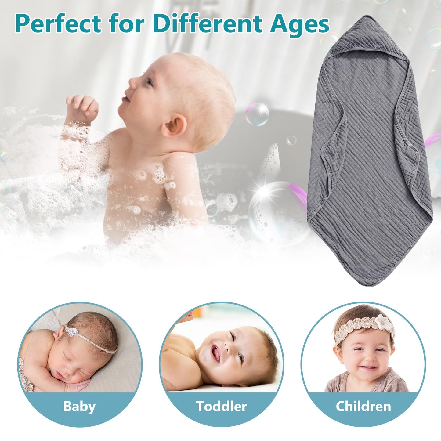 PHF 2 Pack Baby Hooded Towels, 100% Muslin Cotton Baby Bath Towel with Hood for Newborn, Infant, Toddler, Ultra Soft and Absorbent Baby Essentials Bath Towels for Girls, 32x32Inch, Floral
