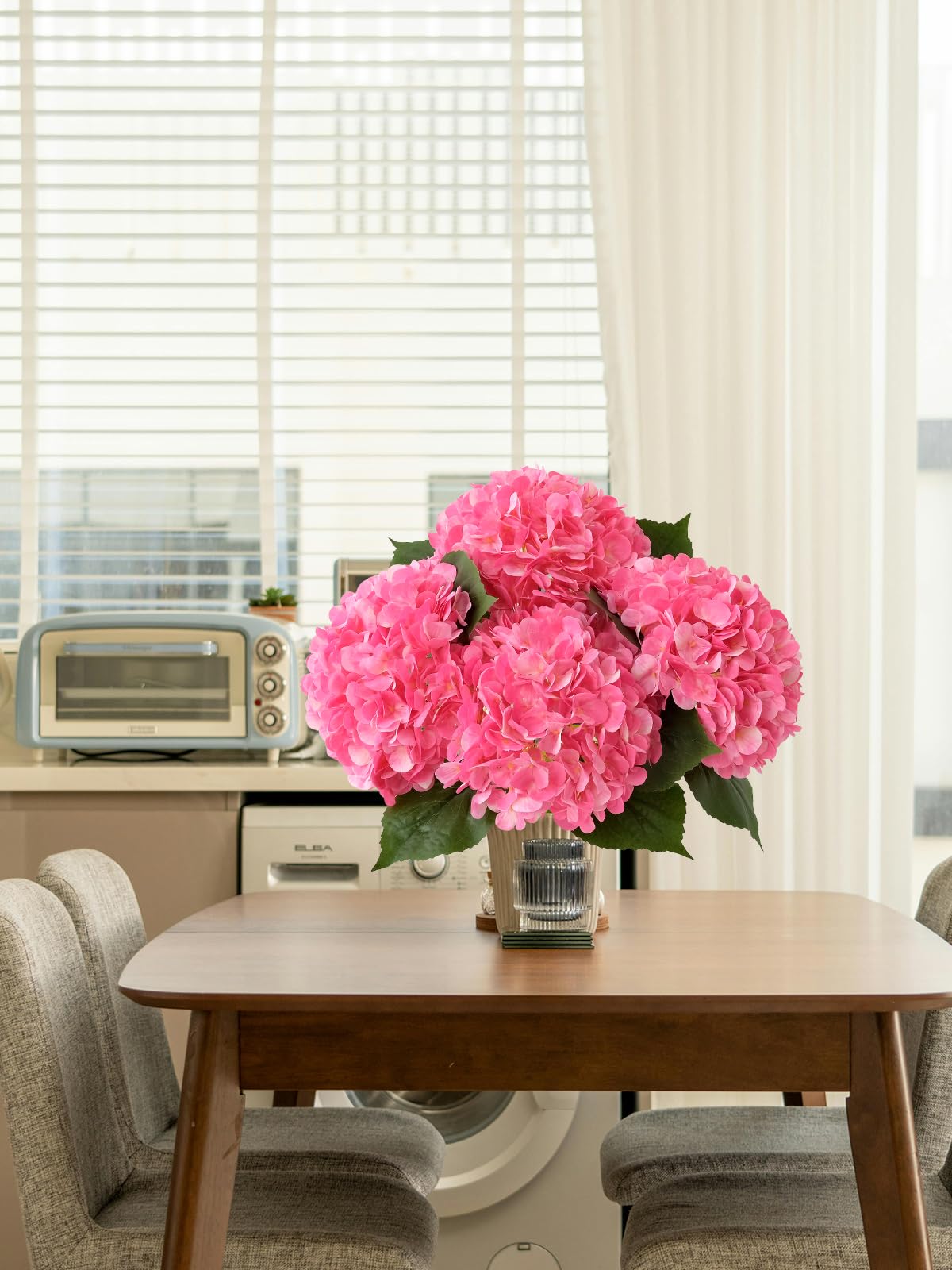 4 Pcs Pink Hydrangeas Artificial Flowers, 20 inches Large Lifelike Fake Silk Flowers, Faux Hydrangeas Flowers for Wedding Home Party Decor Baby Shower Table Centerpiece