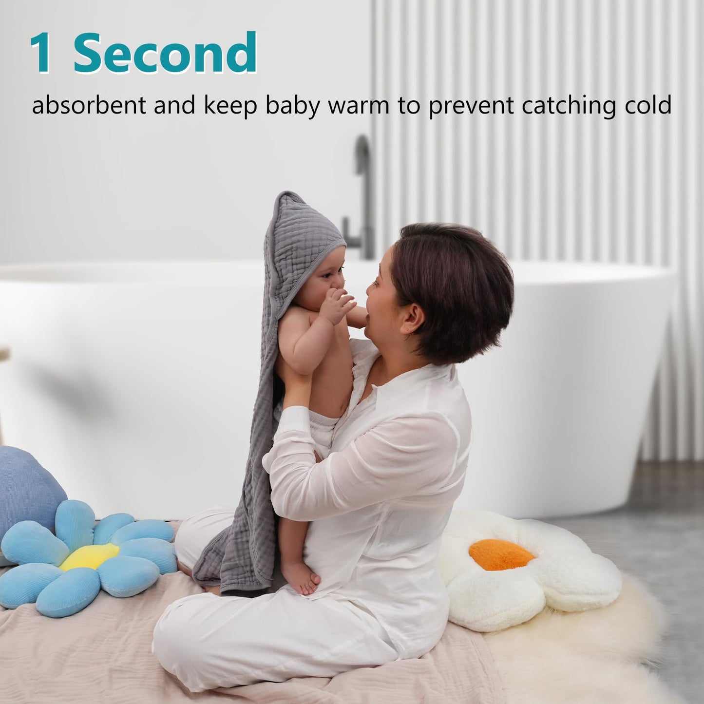 PHF 2 Pack Baby Hooded Towels, 100% Muslin Cotton Baby Bath Towel with Hood for Newborn, Infant, Toddler, Ultra Soft and Absorbent Baby Essentials Bath Towels for Girls, 32x32Inch, Floral