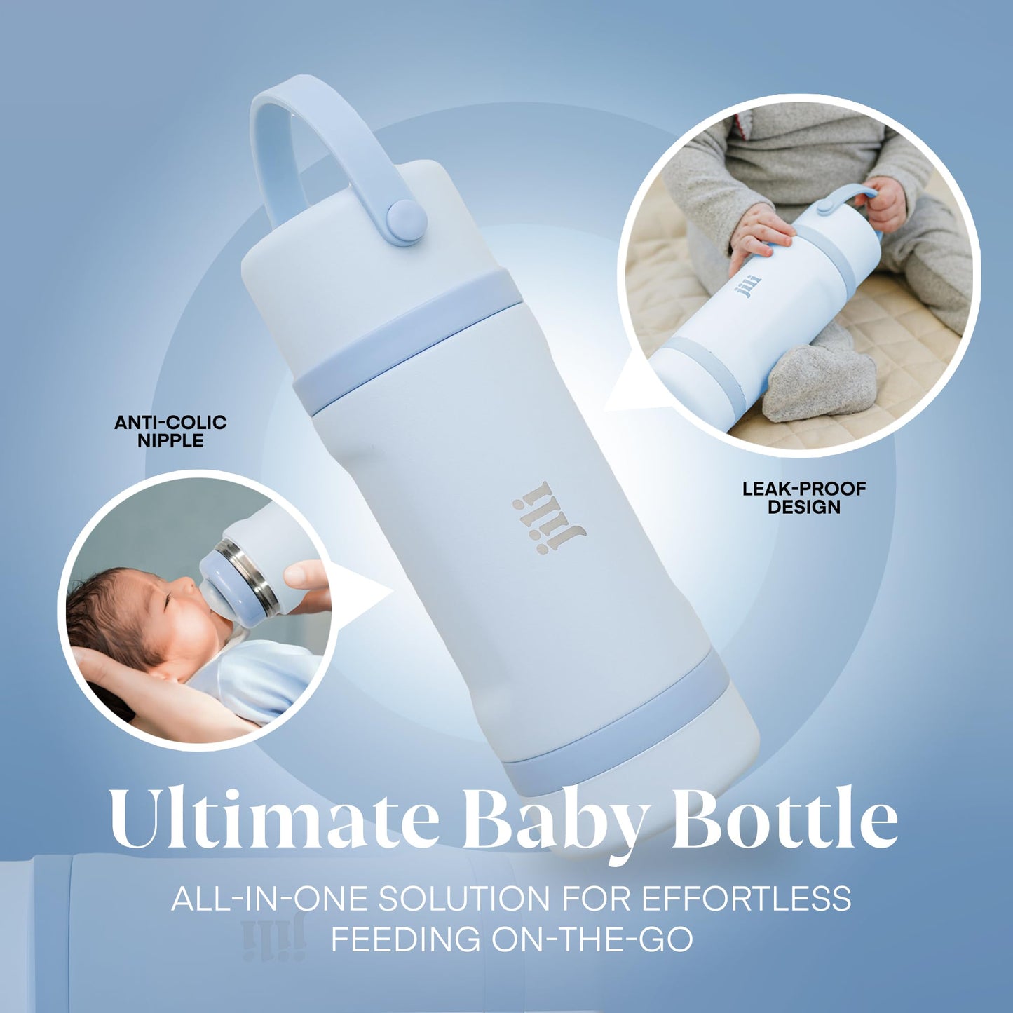 Jili All-in-One Baby Bottle, Insulated Stainless Steel Bottle with Formula Container, Anti-Colic Nipple, and Leak-Proof Lid, Baby Essentials for Travel, BPA and Phthalates-Free, Almond, 11 oz.