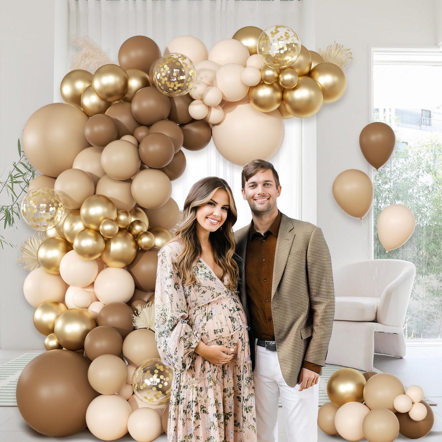 147pcs Neutral Balloon Garland Arch Kit, Different Sizes with Beige Cream Sand White Metallic Champagne Gold Balloons for Wedding Bridal Shower Birthday Boho Neutral Baby Shower Party Decorations