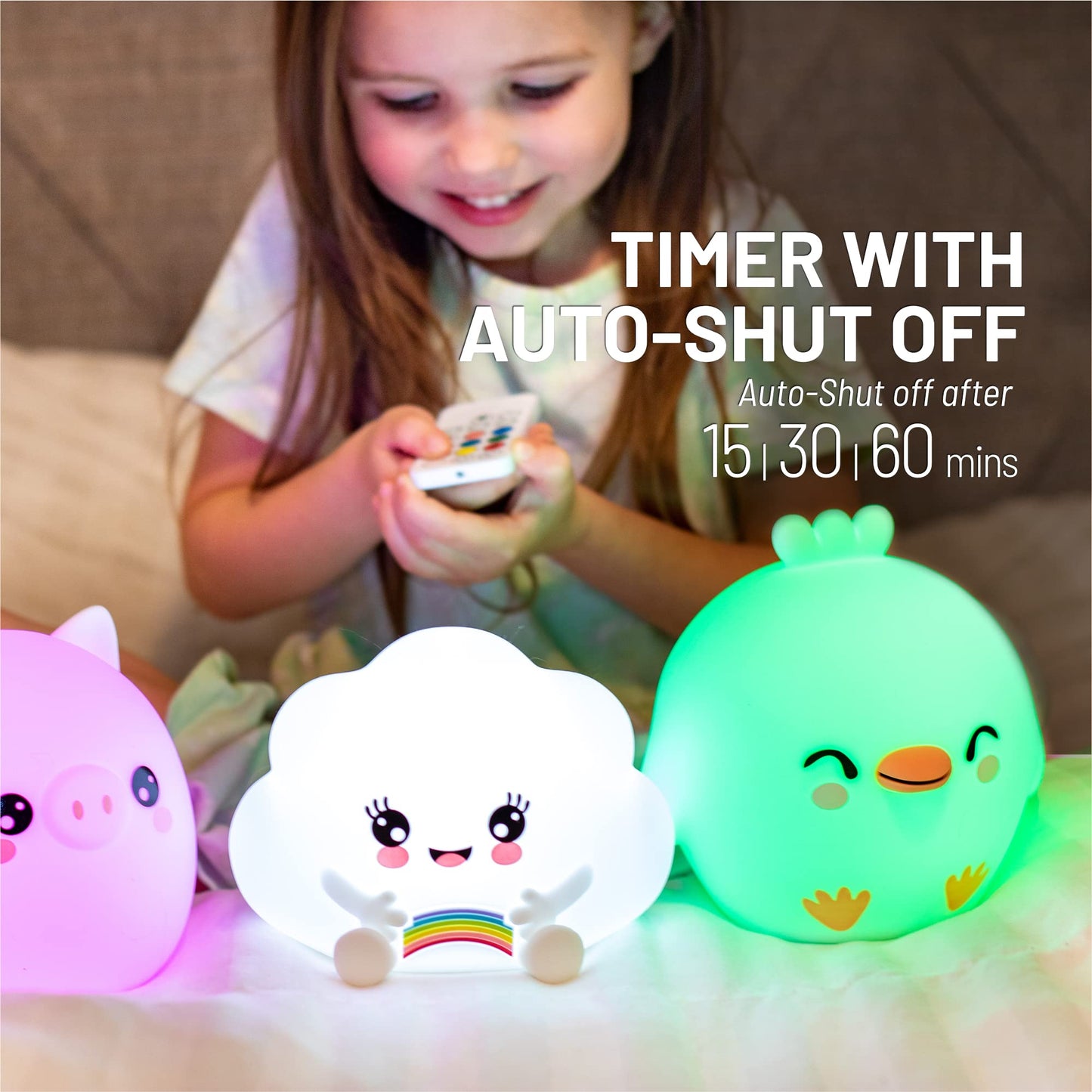 Lumipets Remote Control Silicone Night Light for Kids - Pig Design with 9 Soft Colors & Sleep Timer - Rechargeable, Battery-Operated Lamp for Bedroom | Baby Nursery, Toddler, Girls, Boys