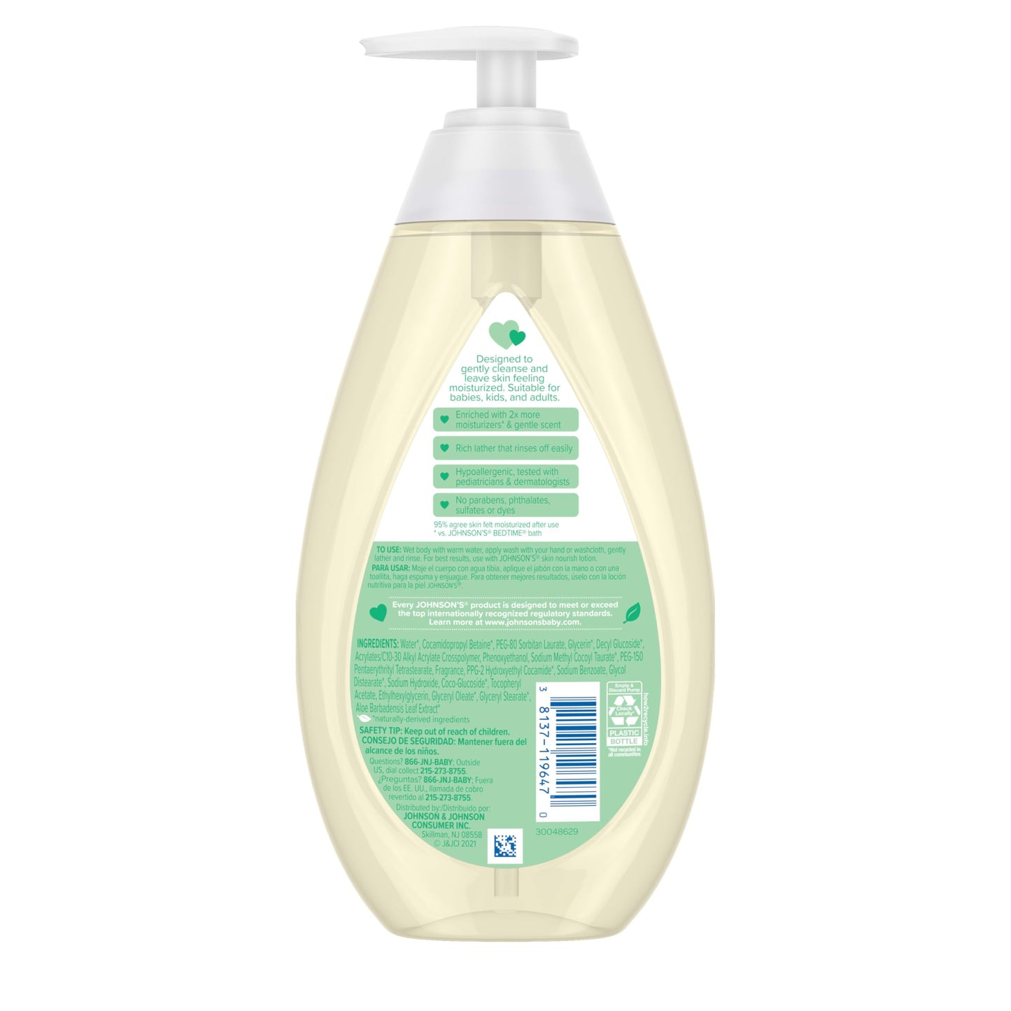 Johnson's Skin Nourishing Moisture Baby Body Wash With Vanilla & Oat Scents, Hypoallergenic & Tear Free Baby Bath Wash, Paraben-, Dye-, Sulfate & Phthalate-Free, 20.3 fl. oz