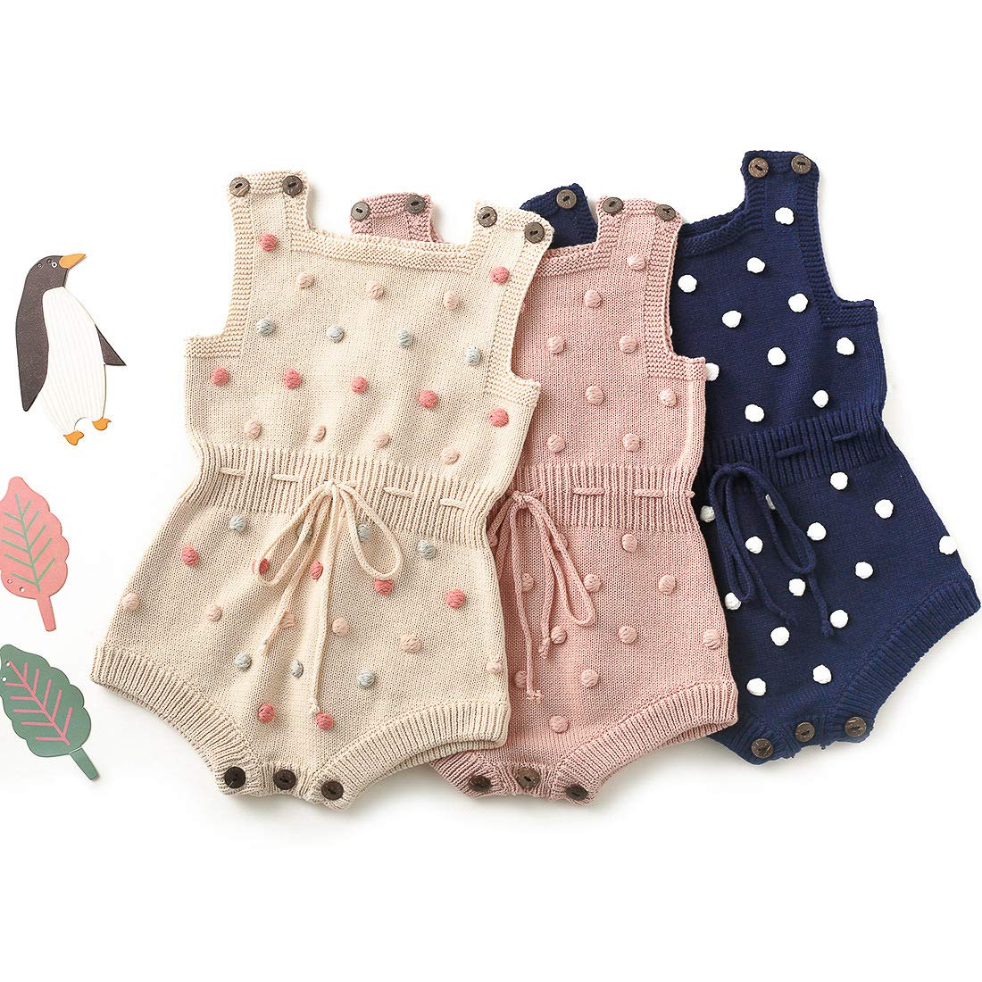 Simplee kids Baby Girl Kint Romper Fall Sleeveless Pompoms Rompers Newborn Little Girl Overall Jumpsuit Outfits