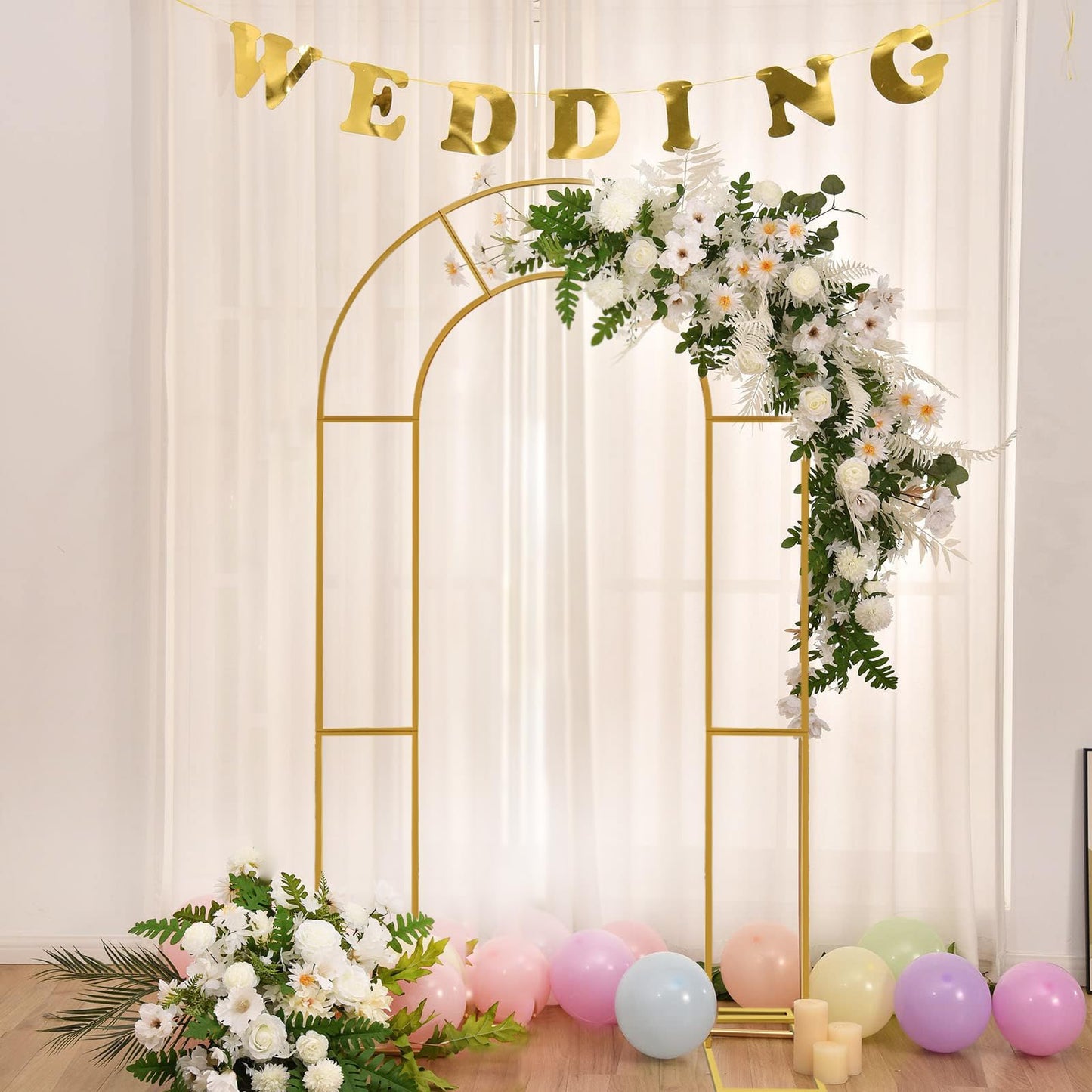 Double Arch Backdrop Stand Metal Open Arch Backdrop Frame U Shaped Wedding Arches for Ceremony Baby Shower Garden Birthday Party Decoration (Gold, 6FT×3FT)