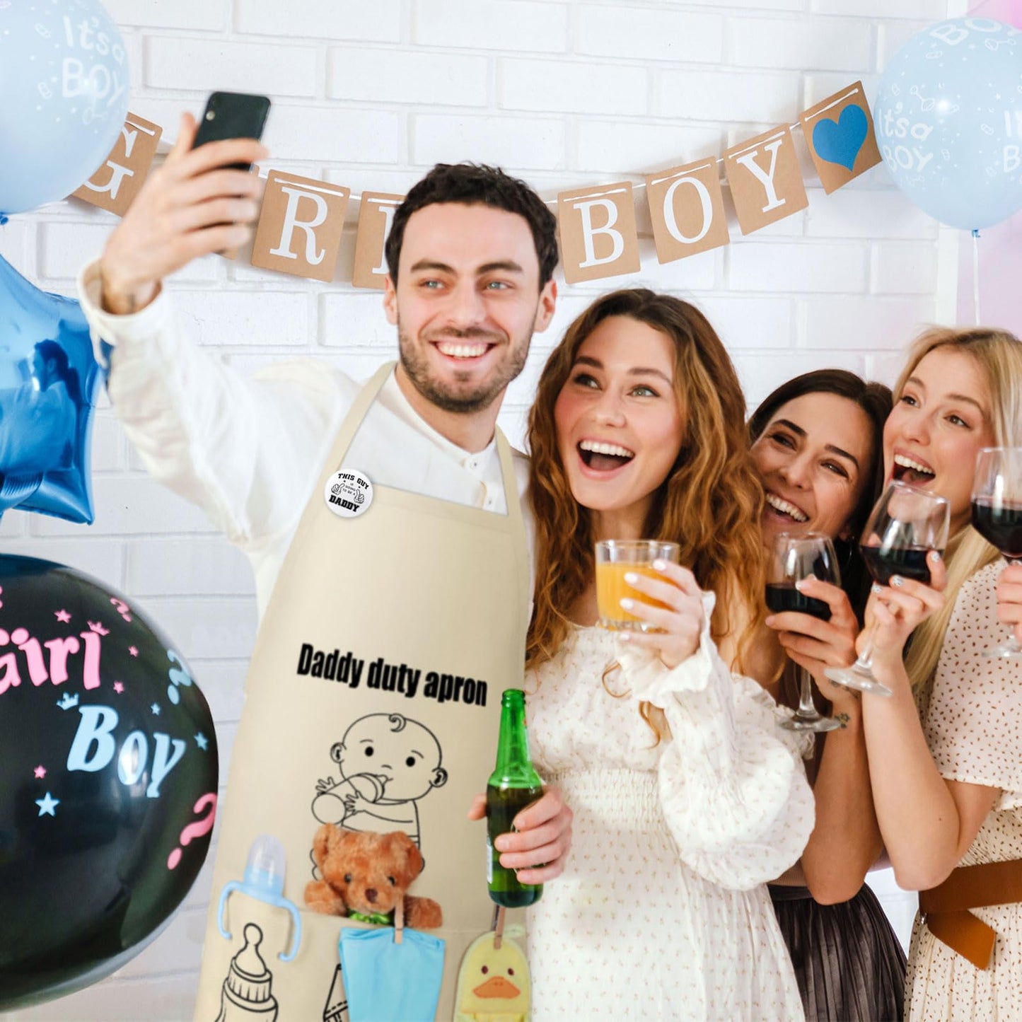 7 Pcs Daddy Duty Apron Diaper Duty Apron New Dad Gifts for Baby Shower Gender Reveal First Time New Dad Gifts (Black,Classic)