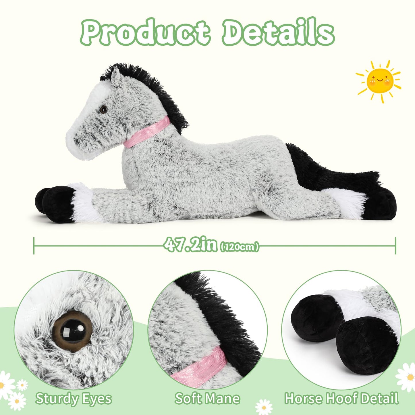 Tezituor 47 Inch Giant Horse Stuffed Animal, 4ft Realistic Chocolate Stuffed Horse Plush Toy, Hugging Soft Horse Pony Plush Pillow for Boys Girls,