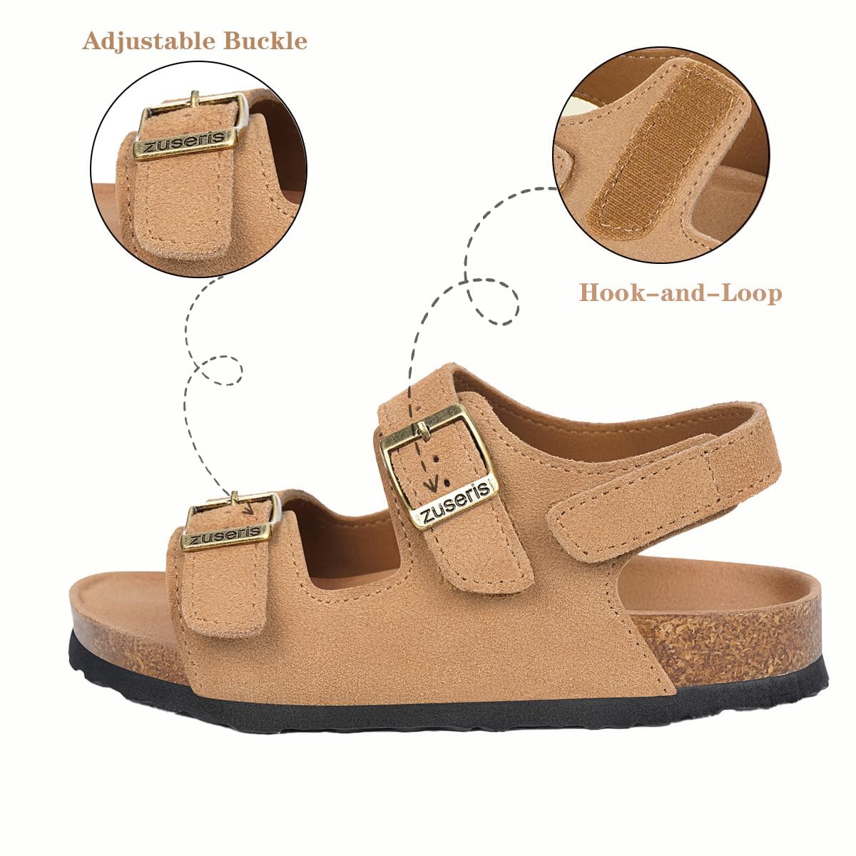 ZUSERIS Kids Toddler Sandals Boys Girls Cork Footbed Sandal Comfort Double Buckle Slip On Slippers with Adjustable Back Strap