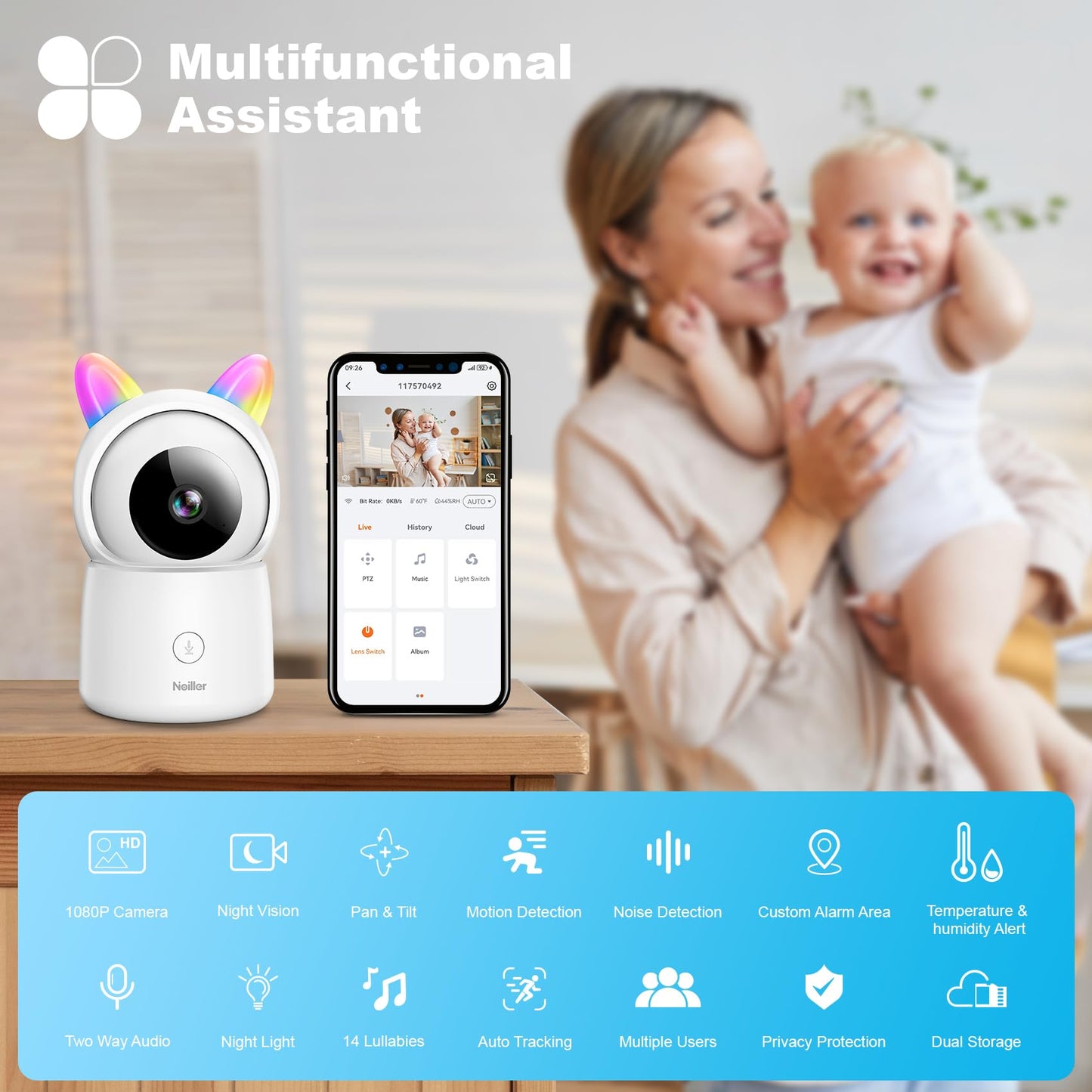 Baby Monitor, 4.3" Video Baby Monitor with 1080P Camera, Smart 2.4G WiFi Audio Monitor with Remote PTZ, Night Vision, 2-Way Talk, Sleep Mode, RGB Night Lights, Lullabies & 1000ft Range, APP Control