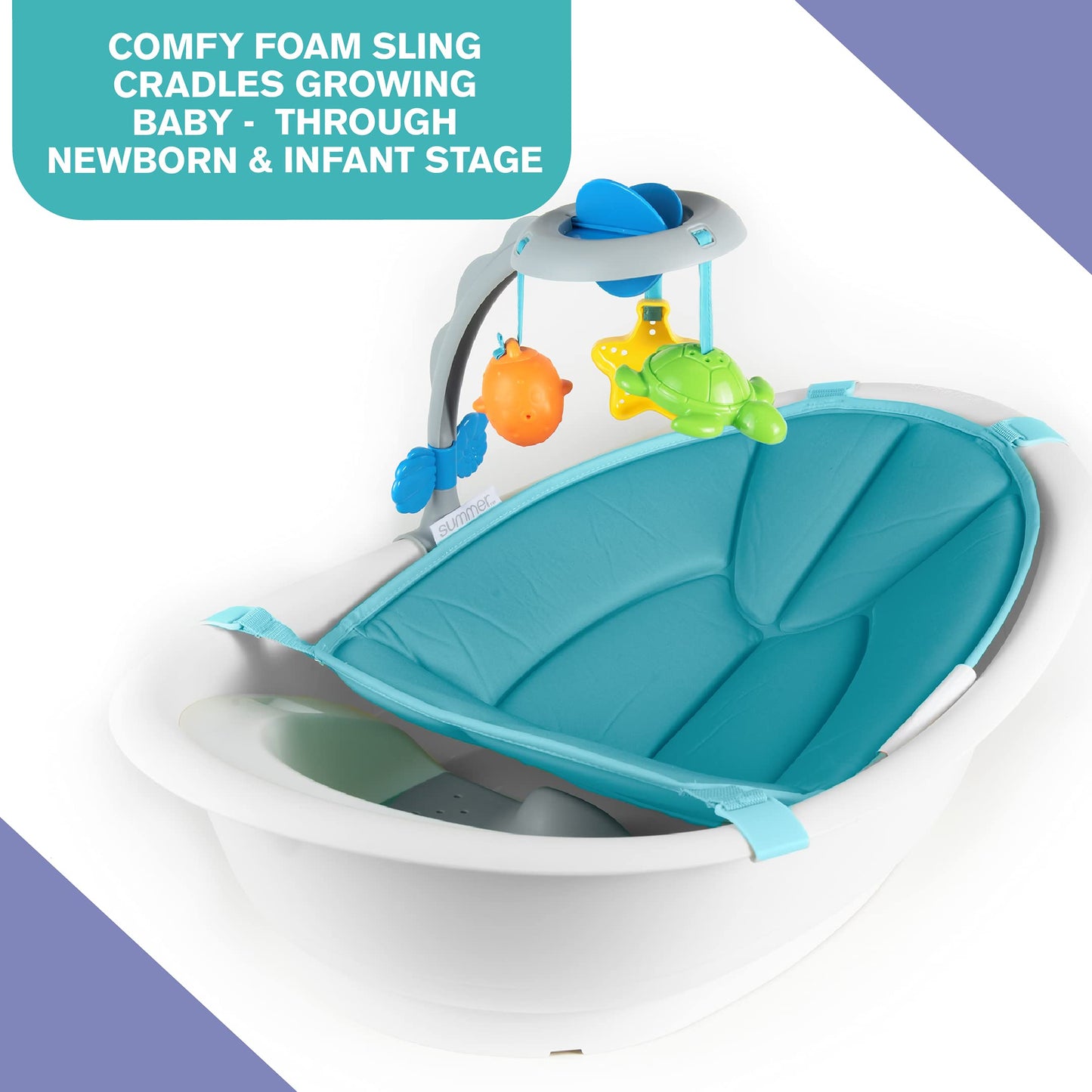 Ingenuity Room to Soak 4-in-1 Baby Bath Tub, Newborn to Toddler, Adjustable Full Coverage Sling, Supportive Seat, Includes 2 Pour & Rinse Cups, Easy Release Drain Plug, 0M+