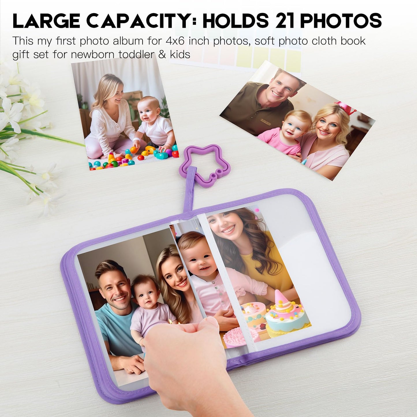Baby's My First Photo Album for Baby Holds 21 4x6 Photos, Baby Photo Album Soft Cloth Family Book, My First Family Album for 4x6 Baby Shower Kids Toddlers Family Pictures, Toddler Photo Album (Blue)