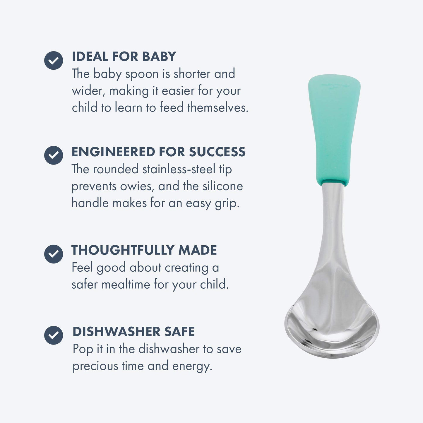 Avanchy Baby Spoons Set, Stainless Steel and Silicone Spoon Utensils, Toddler Baby Led Weaning Silverware Cutlery Flatware, Kids First Self Feeding 4 Pack, Green, Blue, Pink and Black