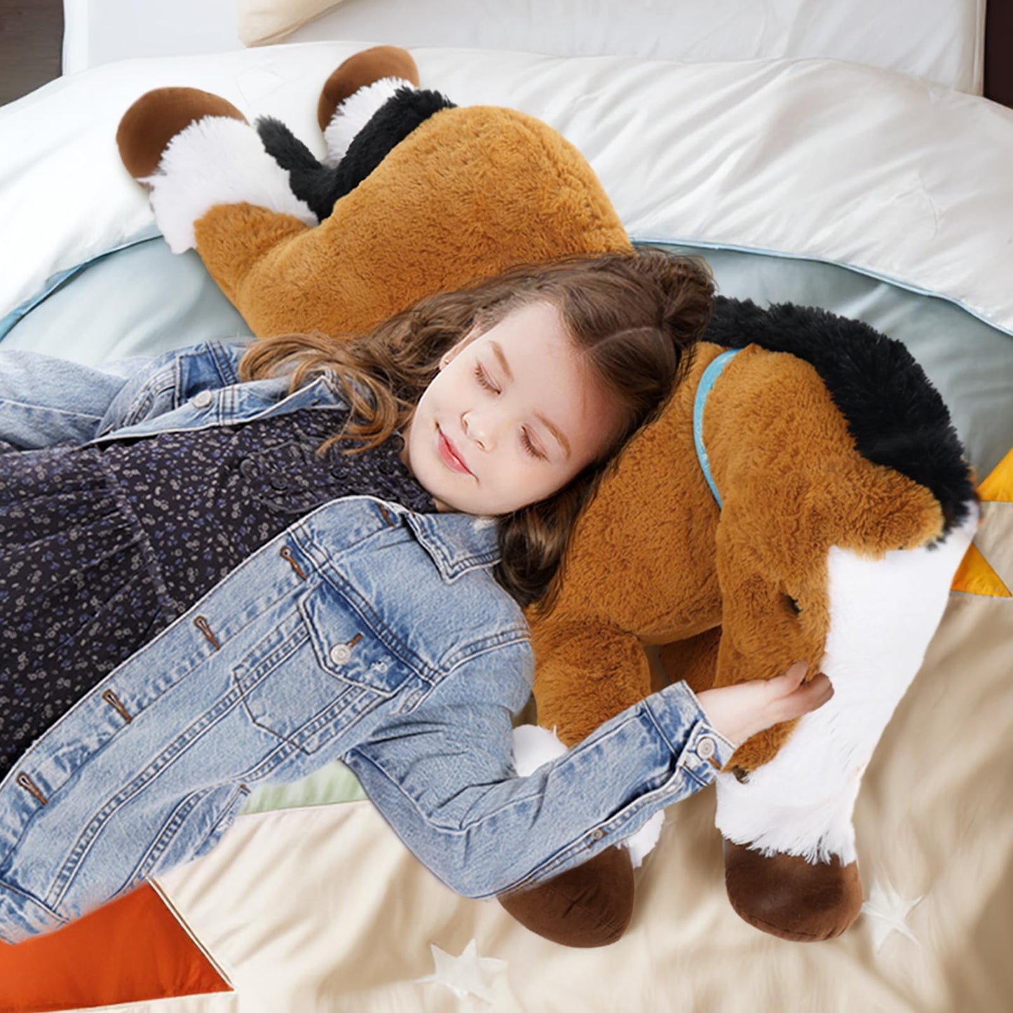 Tezituor 47 Inch Giant Horse Stuffed Animal, 4ft Realistic Chocolate Stuffed Horse Plush Toy, Hugging Soft Horse Pony Plush Pillow for Boys Girls,