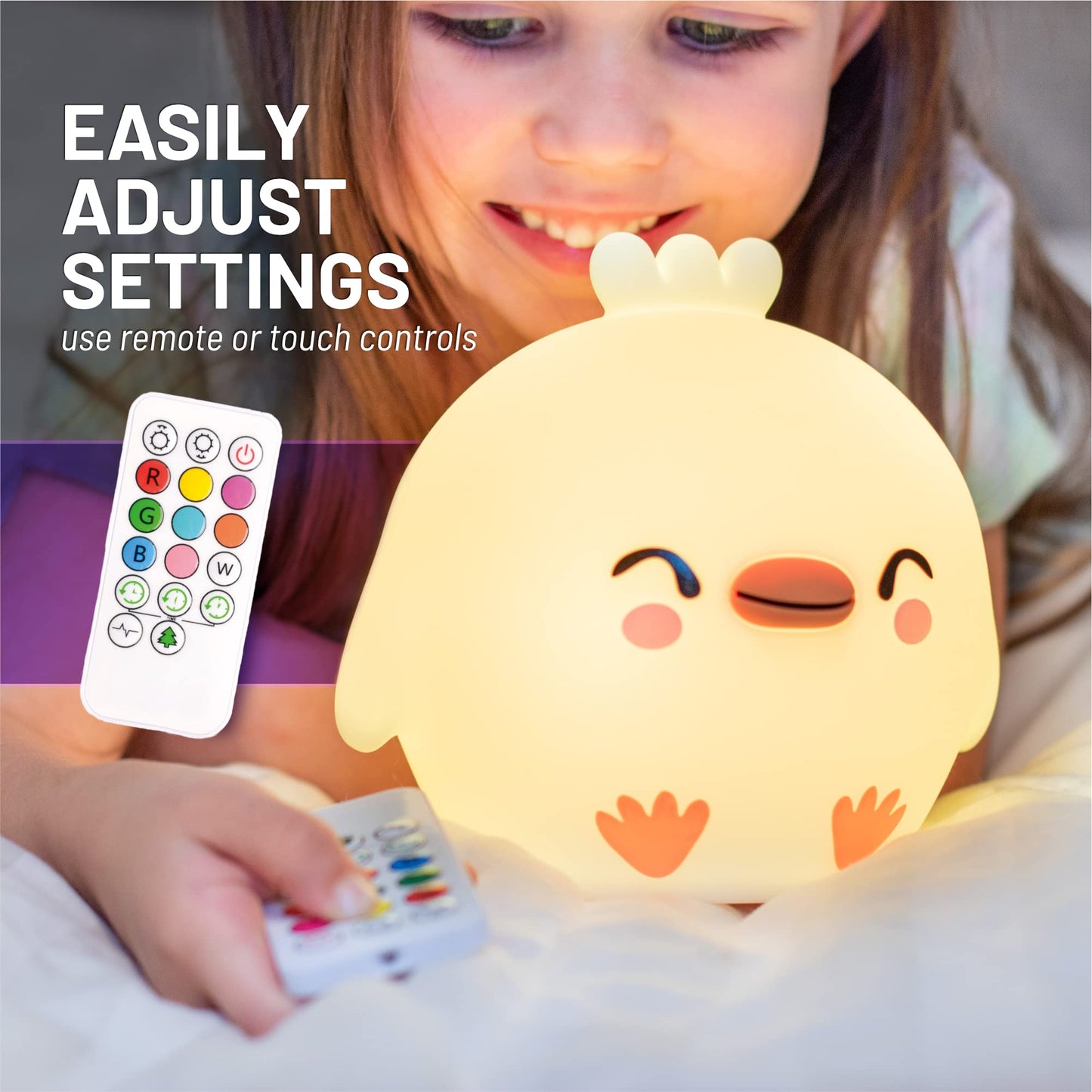 Lumipets Remote Control Silicone Night Light for Kids - Pig Design with 9 Soft Colors & Sleep Timer - Rechargeable, Battery-Operated Lamp for Bedroom | Baby Nursery, Toddler, Girls, Boys