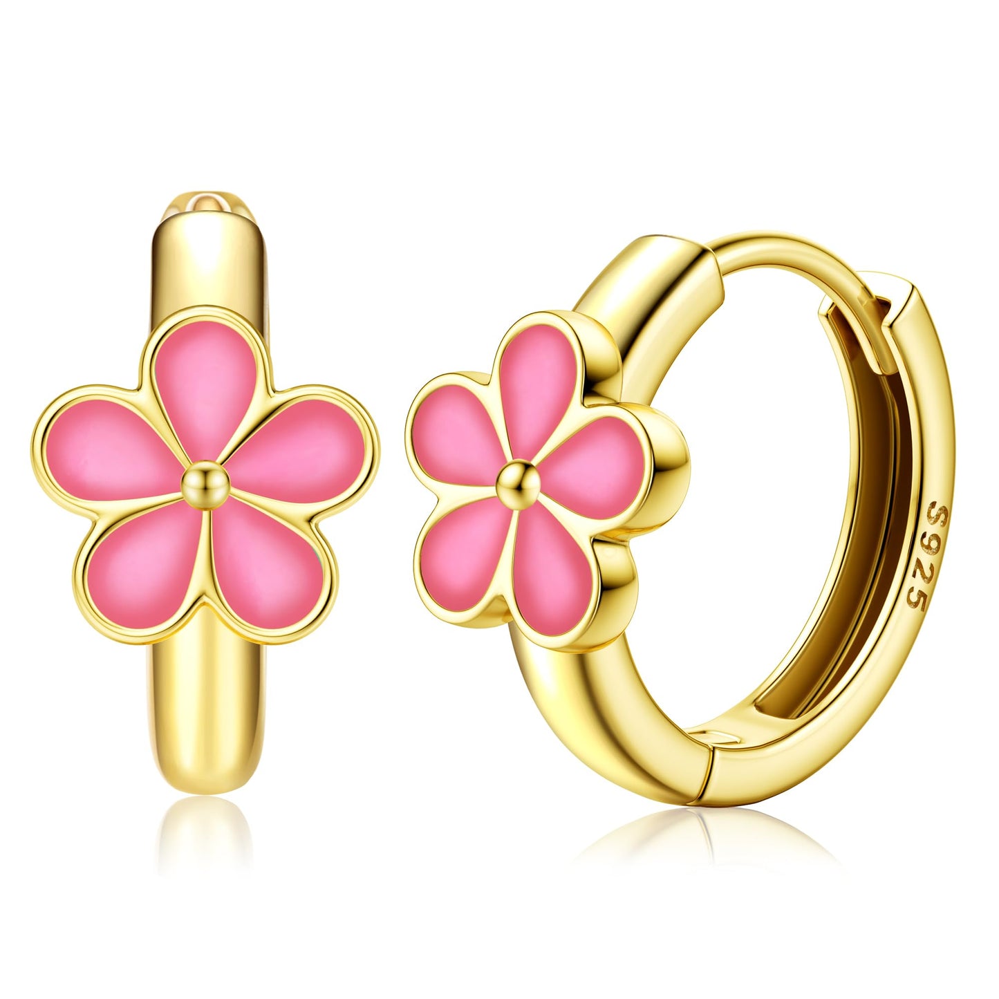 MILACOLATO 925 Sterling Silver Small Hoop Earrings Toddler 18K Gold Plated Huggie Hoop Earrings Daisy Flower Hoop Earrings for Women Hypoallergenic Earrings for Sensitive Ears