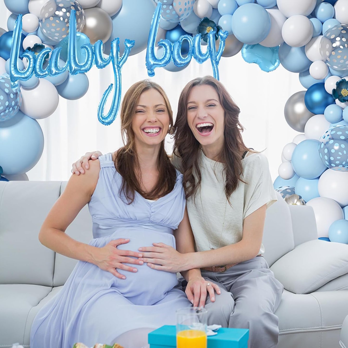 Amandir 137pcs Baby Blue Balloons Baby Shower Decorations for Boy with Baby Boxes, White Blue Balloon Arch Kit Baby Boxes with Letter (A-Z+Baby+Boy) for Boy 1st Birthday Gender Reveal Party Supplies