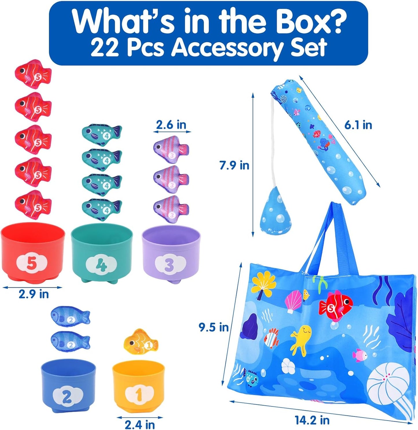 Montessori Toys for 1 Year Old - Cloth Fishing Game Baby Toys 6-12 12-18 Months with Stacking Cups - Sorting Learning Toddler Toy Age 1-2 - Babies First Birthday Gifts for 1 2 3 Year Boy Girl