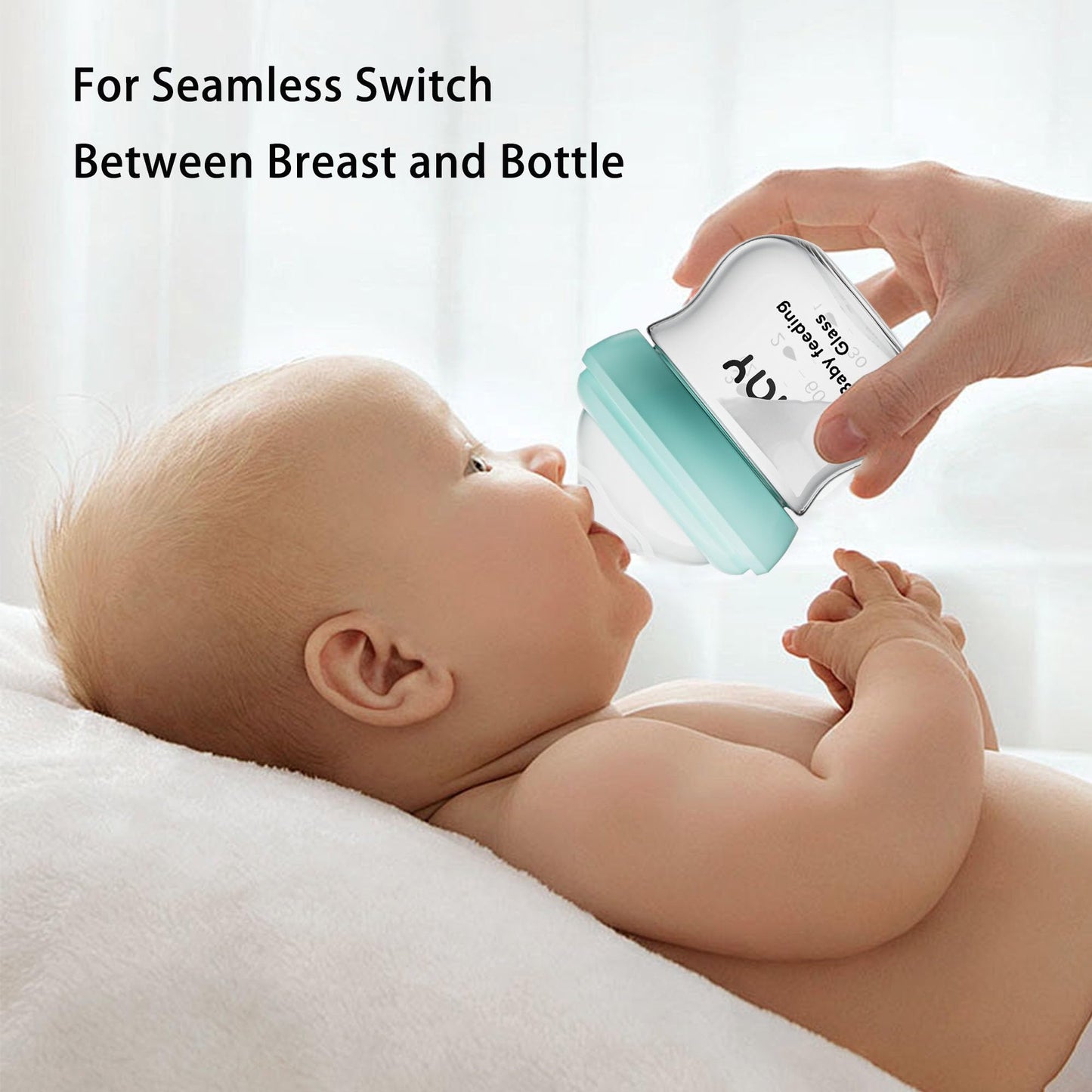 Natural Glass Baby Bottle for Breastfeeding Babies, 5.4oz Anti-Colic Baby Bottle with Natural Response Nipple(S), Clear, Wide Neck, 2 Pack, 1 Months+