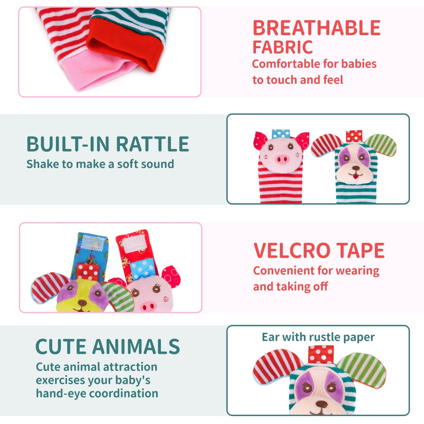 Baby Wrist Rattle Socks and Foot Finder Set Baby Rattles Toys for 0-12 Month, Infant Girl Boy Toys for Babies 3-6 Months, Newborn Hand & Foot Toys for 0 to 9 Months, Baby Easter Gifts