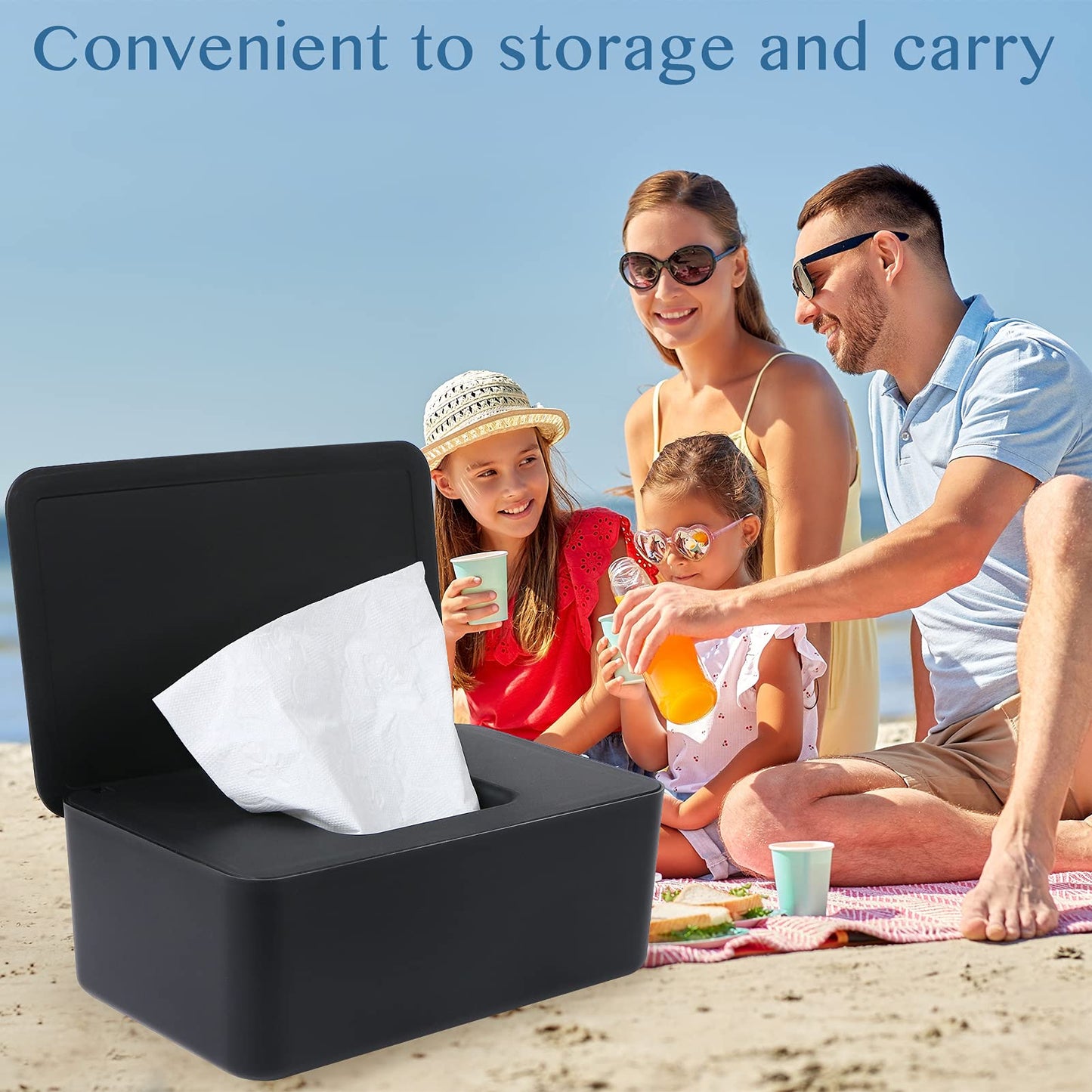 Wet Wipes Storage Box, 2 Pack Wipes Dispenser Holder Tissue Storage Boxes Case with Lid Diaper Wipes Dispenser Box Dustproof Napkin Container with Sealing Design (Black)