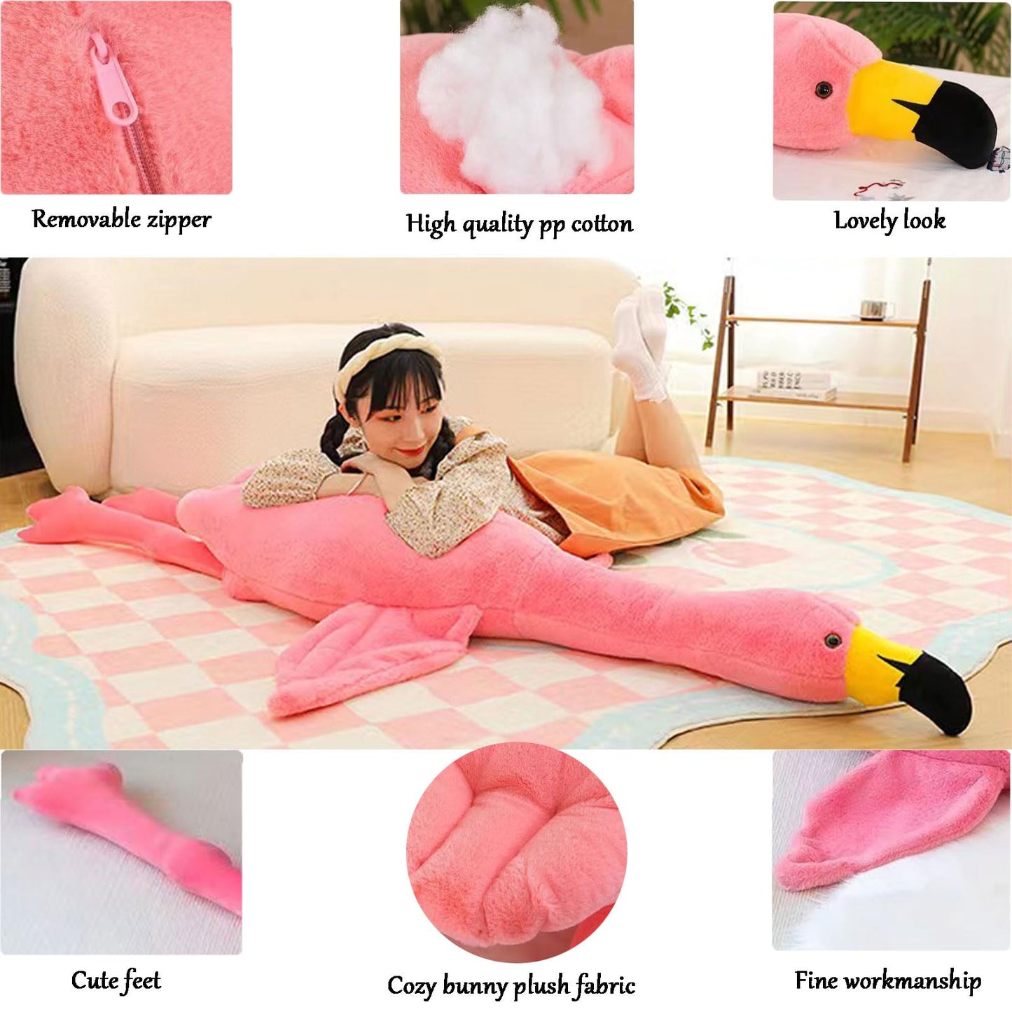 62" Flamingo Stuffed Animal Plush Pillow Giant Stuffed Animal Plush Doll Pink Flamingo Plush Toys for Kids Birthday Christmas Decoration Gifts(Pink)