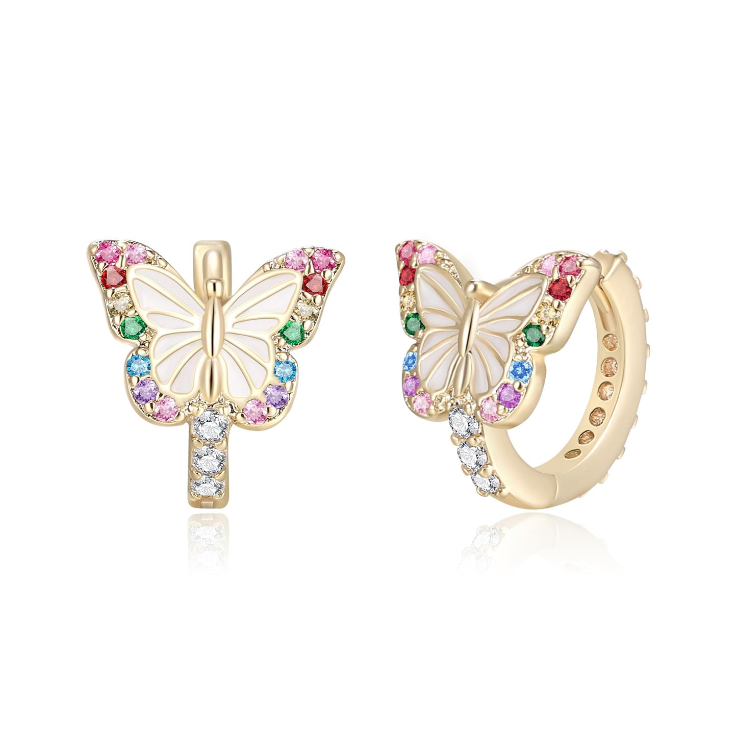 Butterfly Earrings for Women Hypoallergenic CZ 14K Gold Plated Butterflies Huggie Hoop Earring Small Tiny Hoops