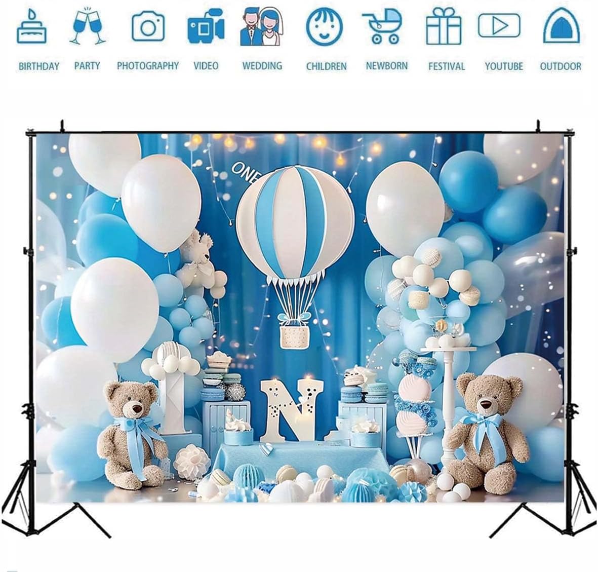 Pink Bear Hot Air Balloon Backdrop Girl Bear Balloons Baby Shower Background Girl 1st Birthday Party Banner Newborn Baby Shower Party Cake Table Decoration Photo Booth Props(Pink, 7x5ft)