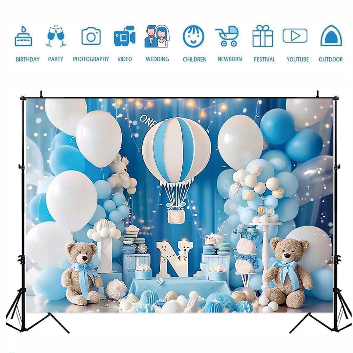 Pink Bear Hot Air Balloon Backdrop Girl Bear Balloons Baby Shower Background Girl 1st Birthday Party Banner Newborn Baby Shower Party Cake Table Decoration Photo Booth Props(Pink, 7x5ft)