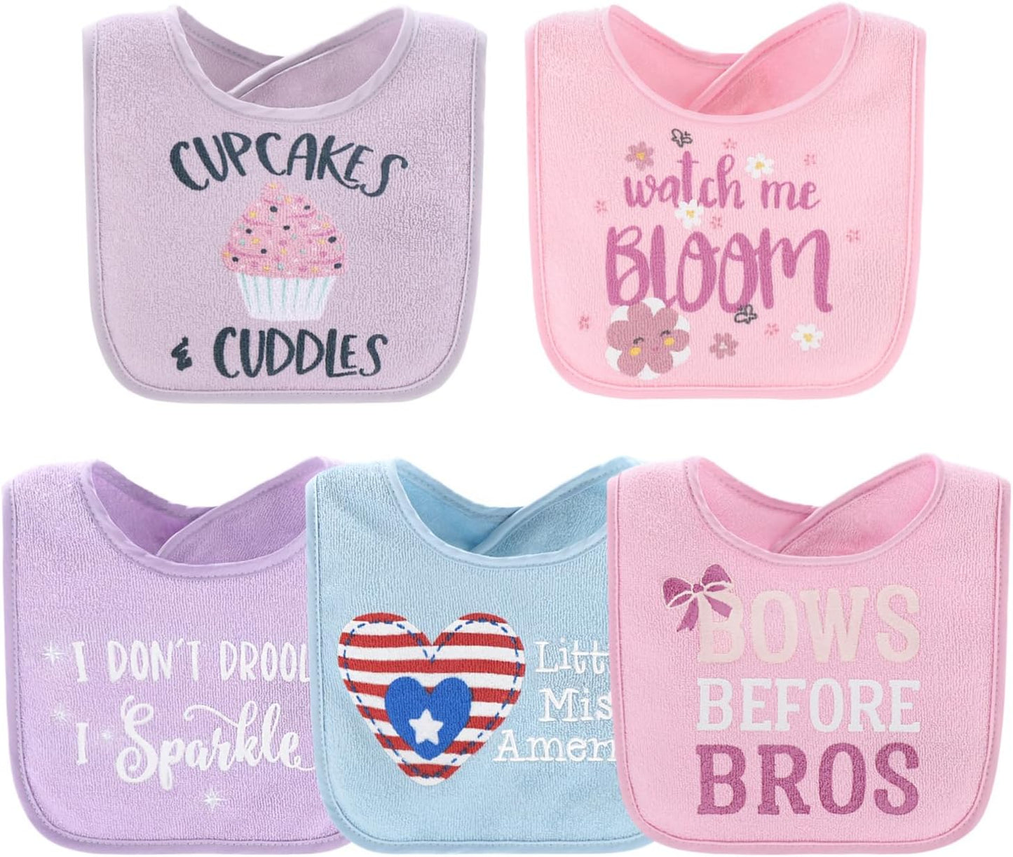 The Peanutshell Baby Girl Terry Bib Set of 10-100% Cotton, Soft, Absorbent Baby Bibs for Girls, Toddler Set, Newborn & Infant - Pastel Girl