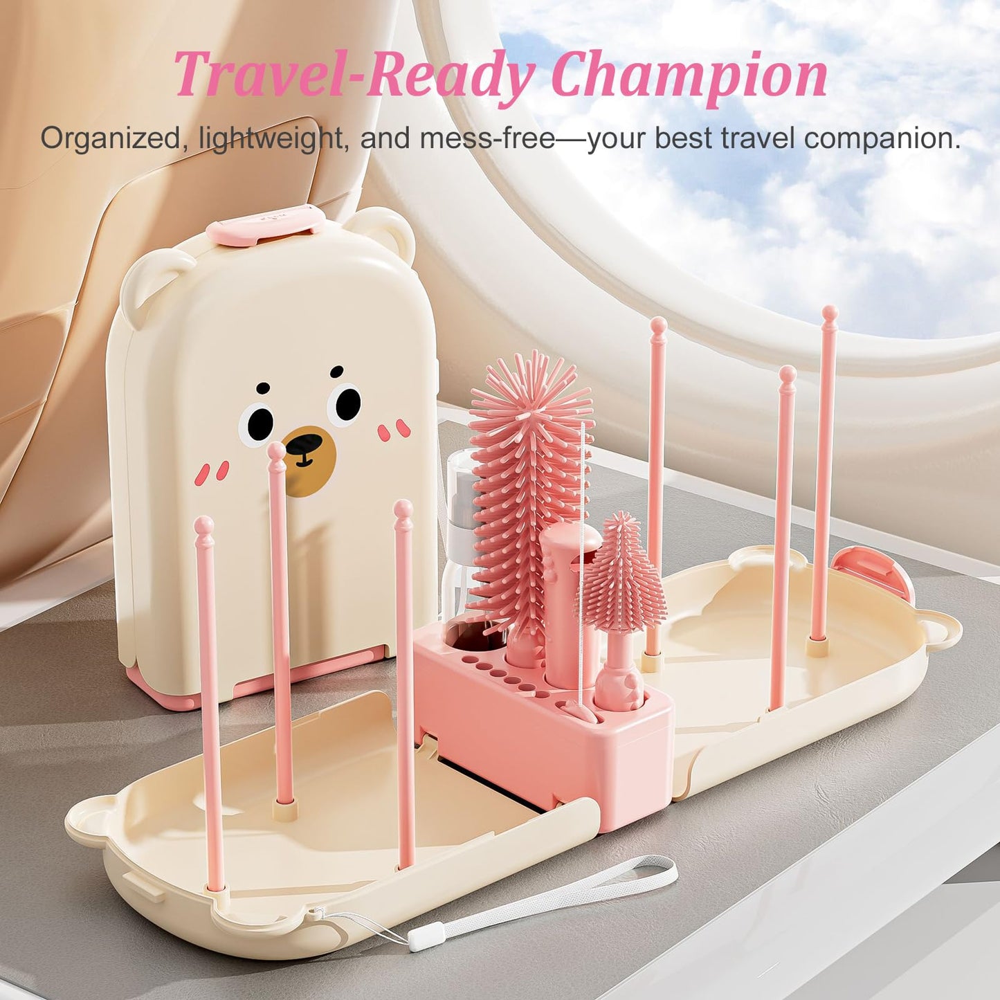 Travel Baby Bottle Cleaner Kit with Storage Case – 6-in-1 Compact Bottle Brush Set for Infant Feeding, Breast Pump Parts & On-The-Go Washing – Baby Travel Essentials for Flying (Green)