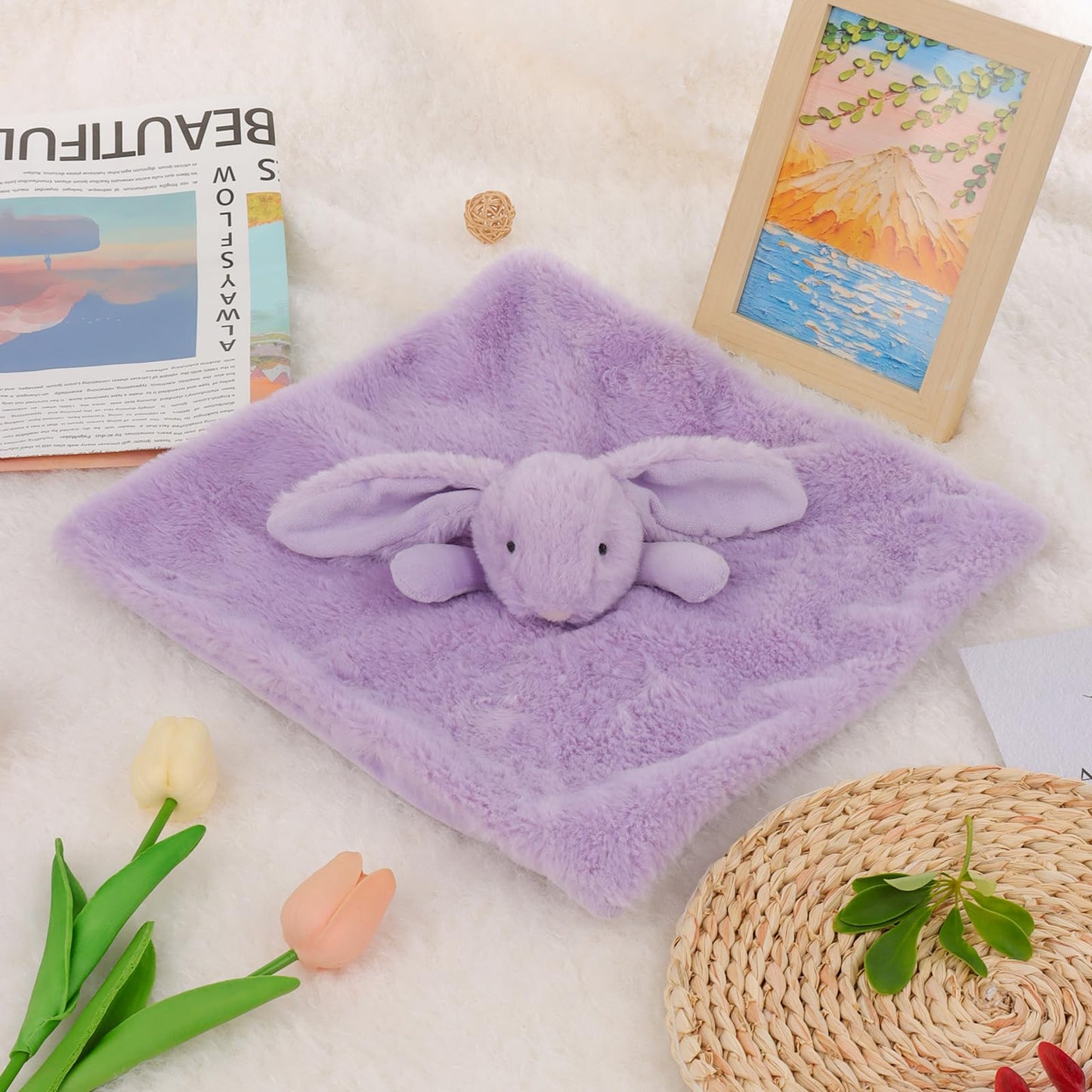 Apricot Lamb Stuffed Animals Cream Bunny Rabbit Security Blanket Infant Nursery Character Blanket Luxury Snuggler Plush Baby Lovey(Cream Bunny, 13 Inches)