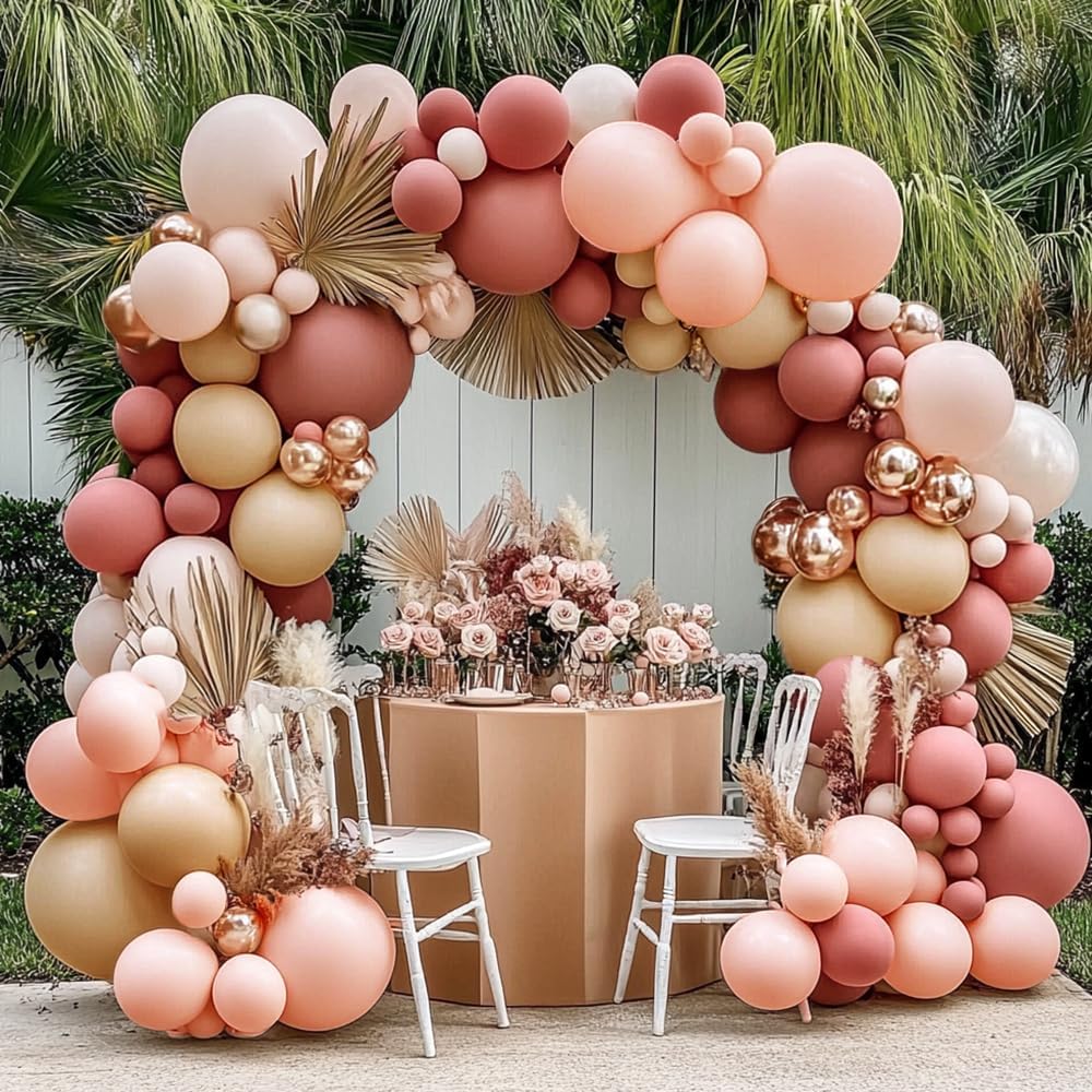 Dusty Pink Brown Balloon Garland Nude Tan Pink Rose Gold Metallic Double Stuffed Dusty Rose Mauve Blush Beige Balloon Arch Kit for Baby Shower Birthday Bridal Wedding Party Decoration