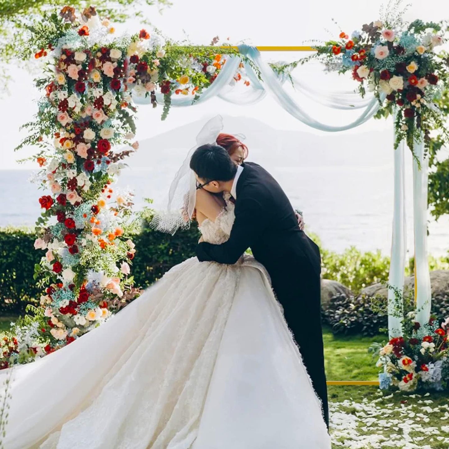 Wokceer Wedding Arch Backdrop Stand Square 6.6FTx6.6FT Gold Metal Balloon Arch Stand Garden Arbor Backdrop Frame for Wedding Birthday Party Baby Shower Photo Booth Background Decoration