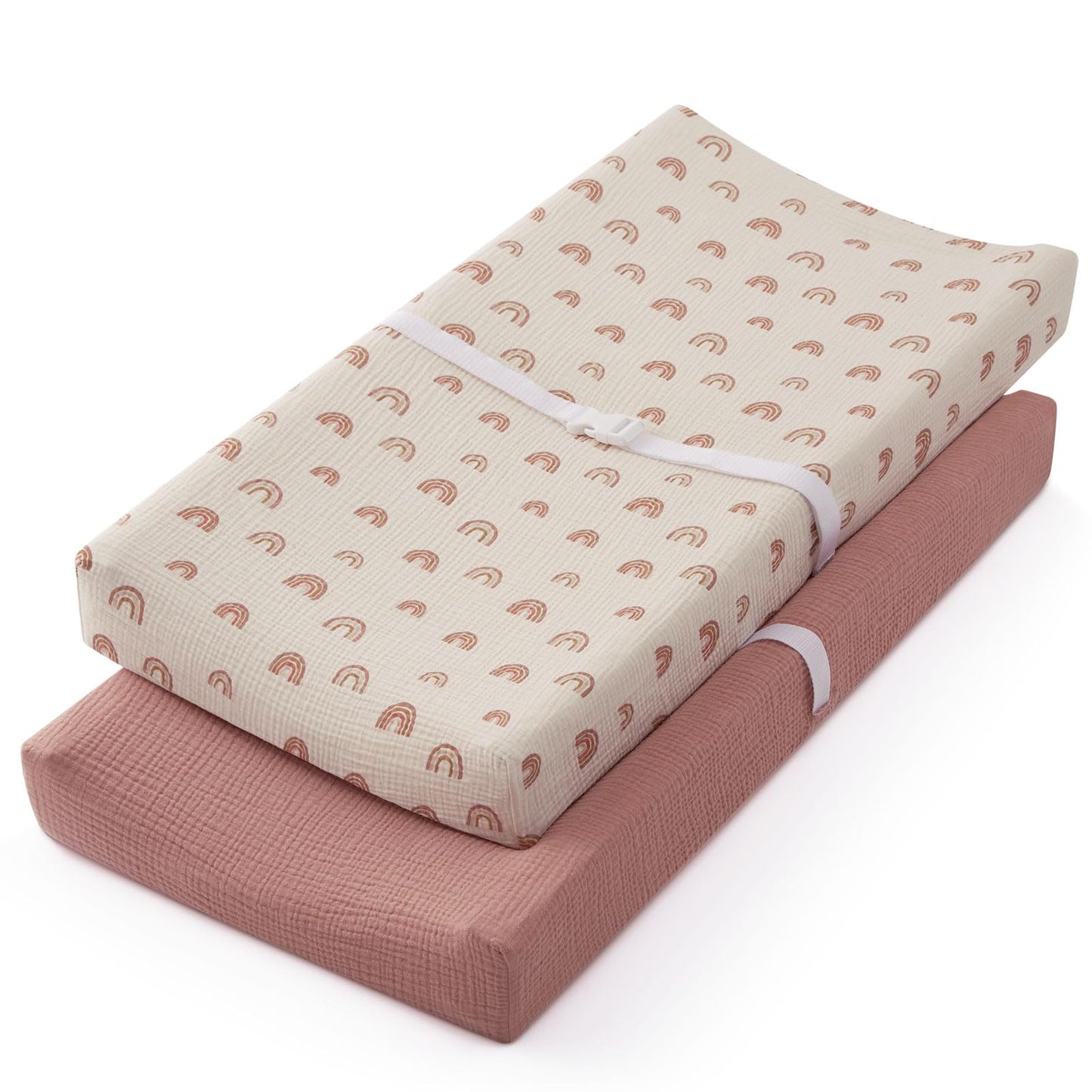 Blissful Diary Muslin Changing Pad Cover for Girls Boys, Ultra Soft Breathable Cotton, Baby Diaper Change Table Pad Covers, 2Pack (Roman Green&Leaf)