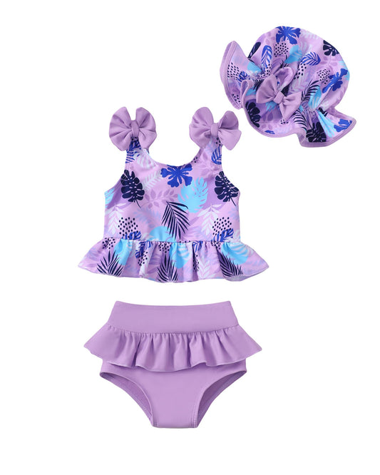 Mioglrie Baby Infant Swimsuit Girl Toddler Bathing Suit Girl Summer Beach Bikini Tankini Swimwear Hat 3-24 Months 2t-5t