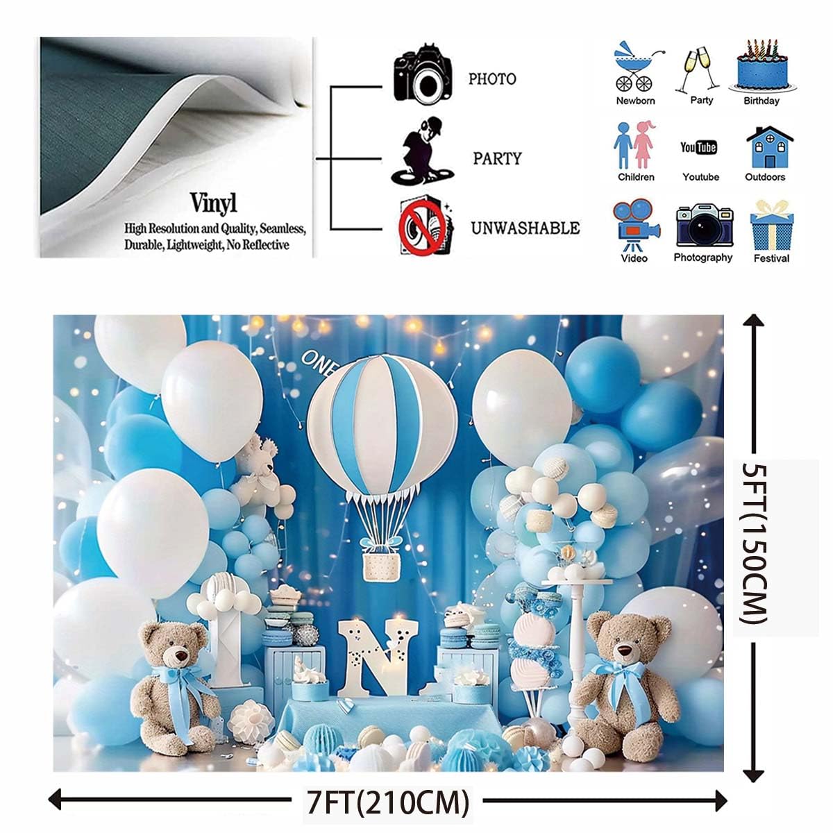 Pink Bear Hot Air Balloon Backdrop Girl Bear Balloons Baby Shower Background Girl 1st Birthday Party Banner Newborn Baby Shower Party Cake Table Decoration Photo Booth Props(Pink, 7x5ft)