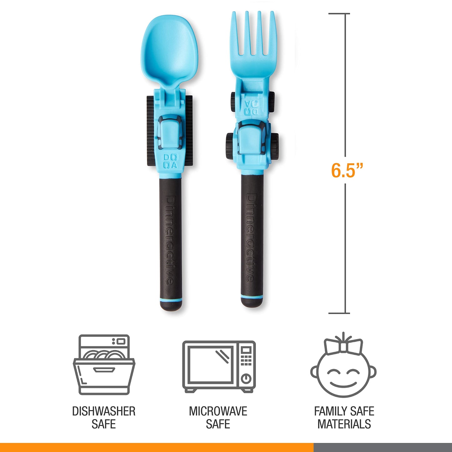 Dinneractive Utensil Set for Kids – Construction Themed Toddler Forks and Spoons, Toddler Utensils – 2PC Set – Fuchsia Construction Utensils For Toddlers - Loader & Tractor Toddler Spoons and Forks