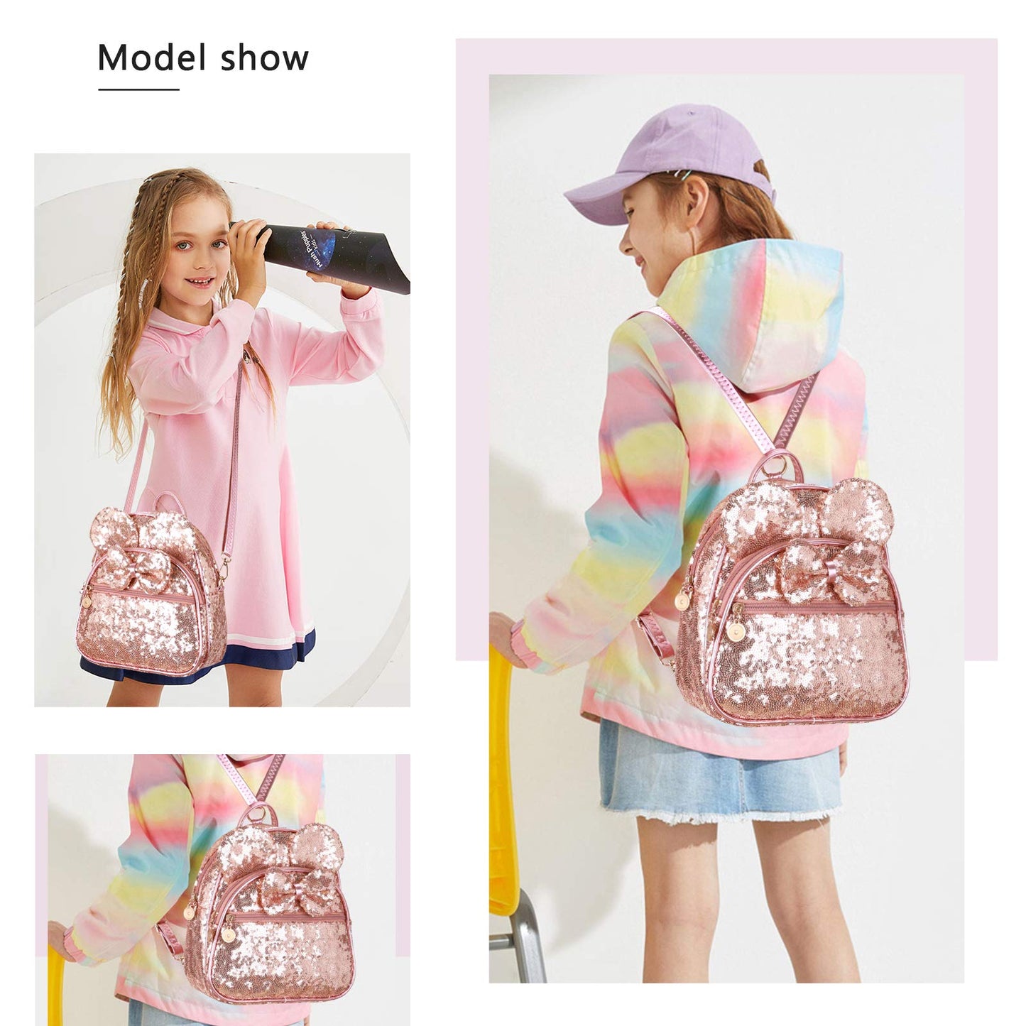 KL928 Girls Bowknot Polka Dot Cute Mini Backpack Small Daypacks Convertible Shoulder Bag Purse for Women
